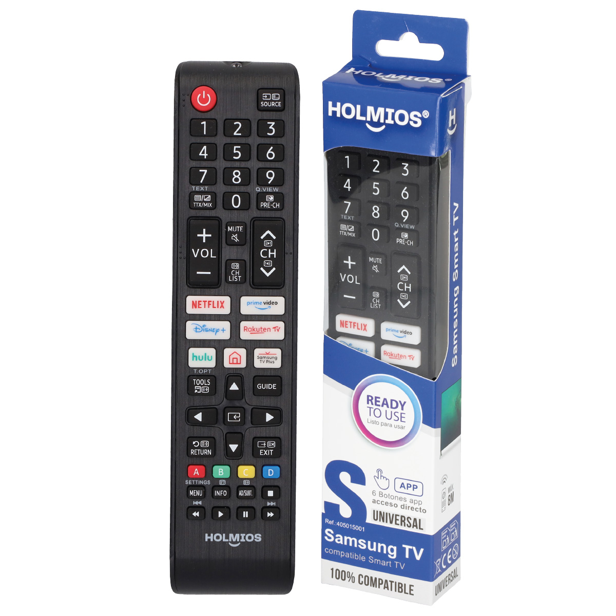 Mando a distancia de TV inteligente y su embalaje.