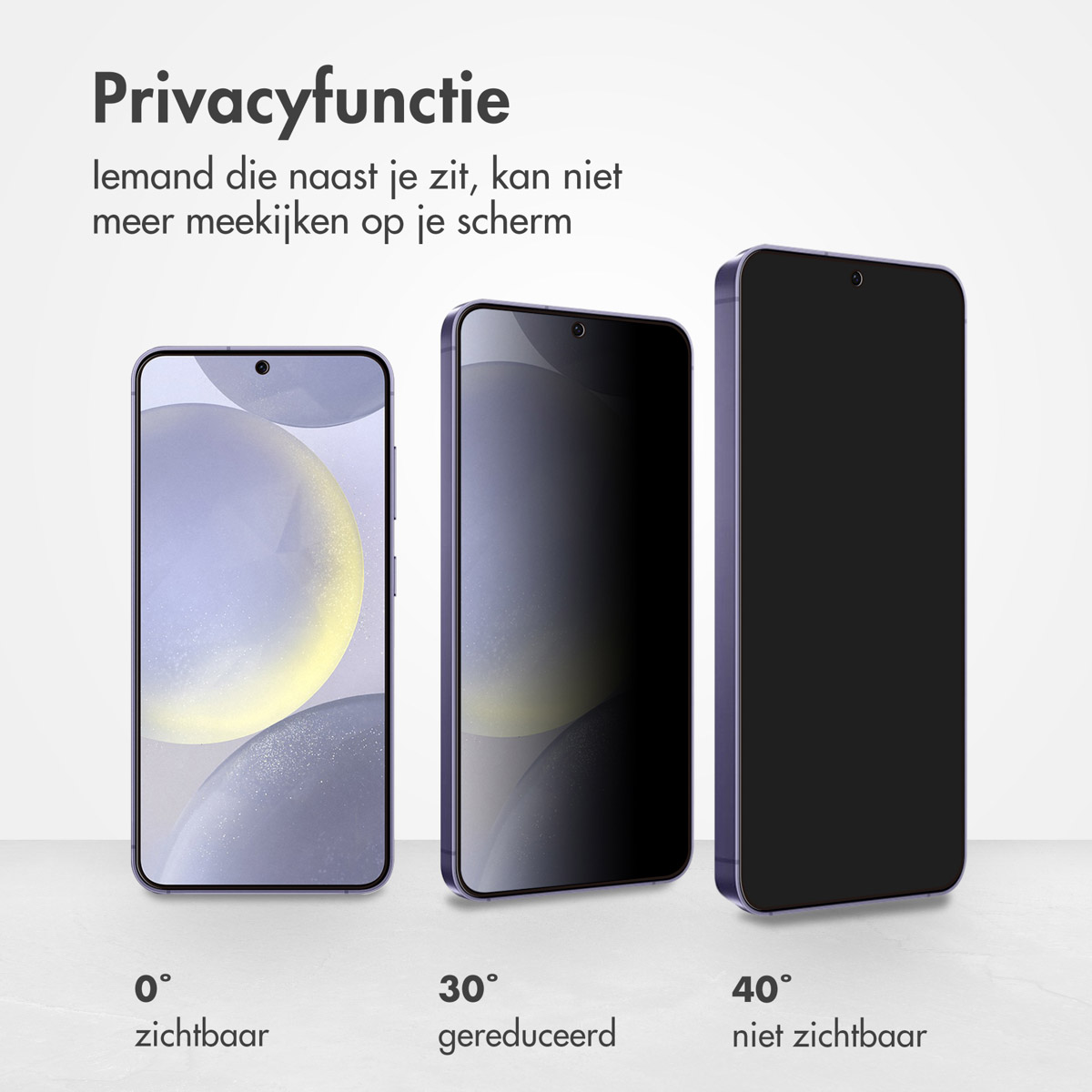 Three phones showing privacy levels: visible, reduced, and not visible.