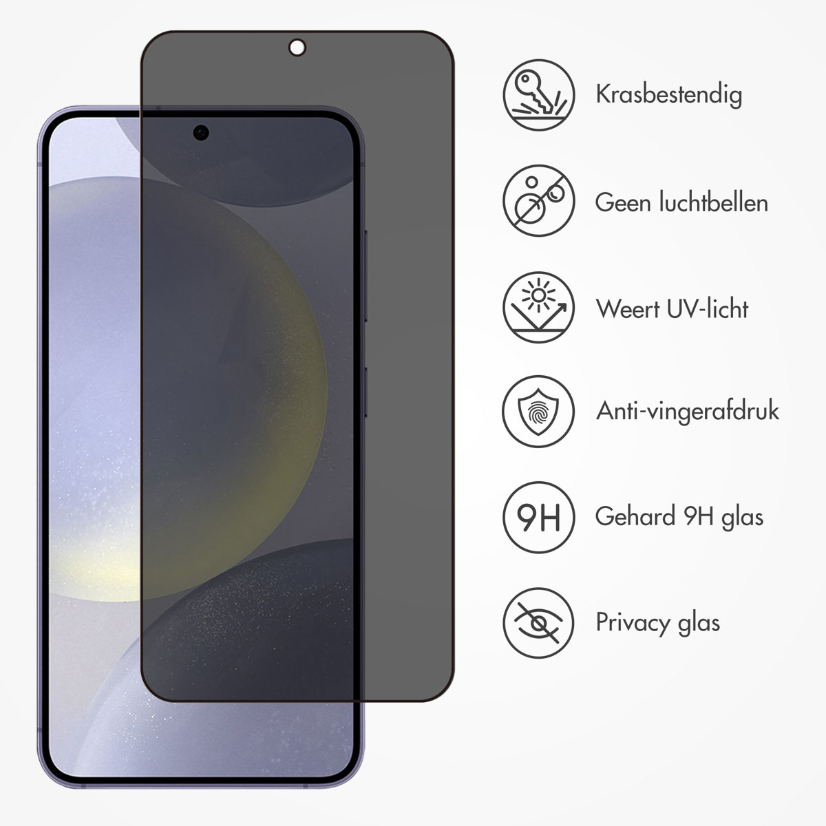 A phone with a screen protector. The protector is on the phone, with a light background.