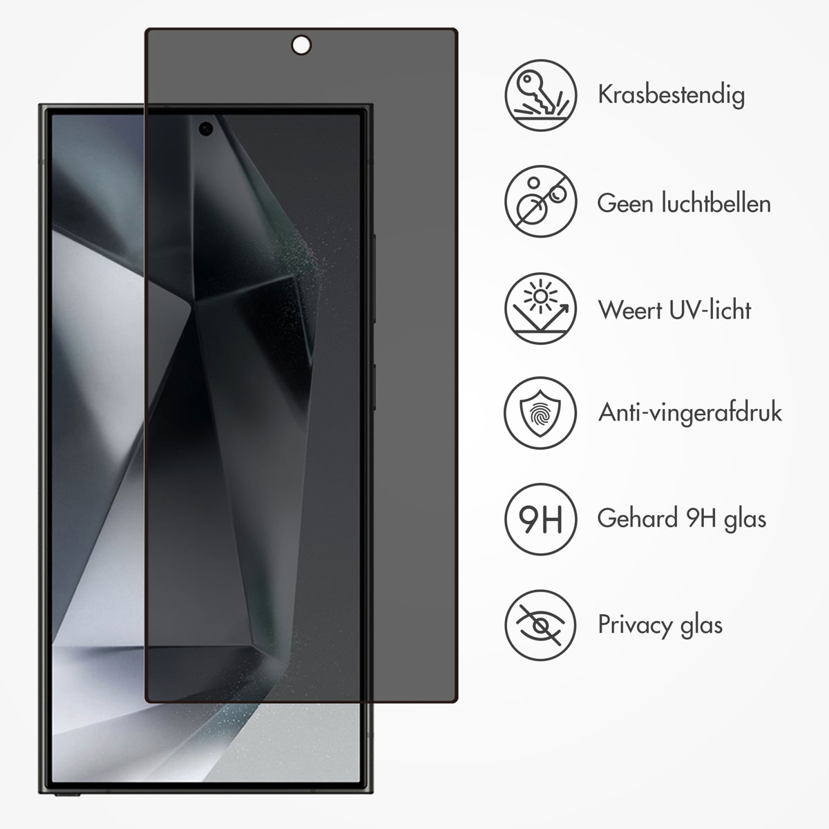 Een telefoonschermbeschermer, met informatie.