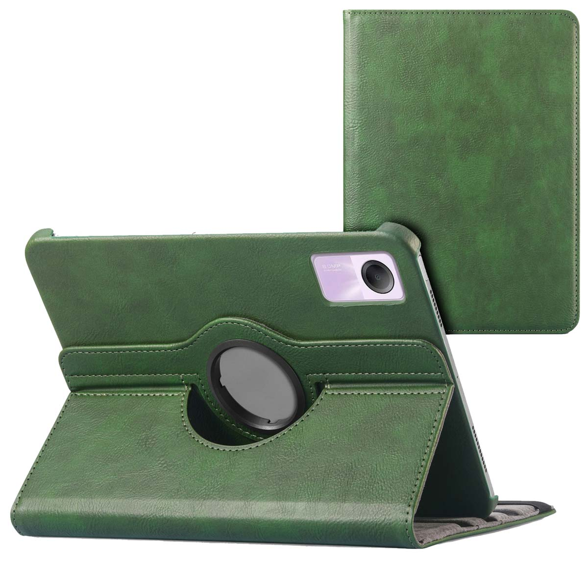 Black phone case with a phone inside. It has card slots with money and a card in them.
