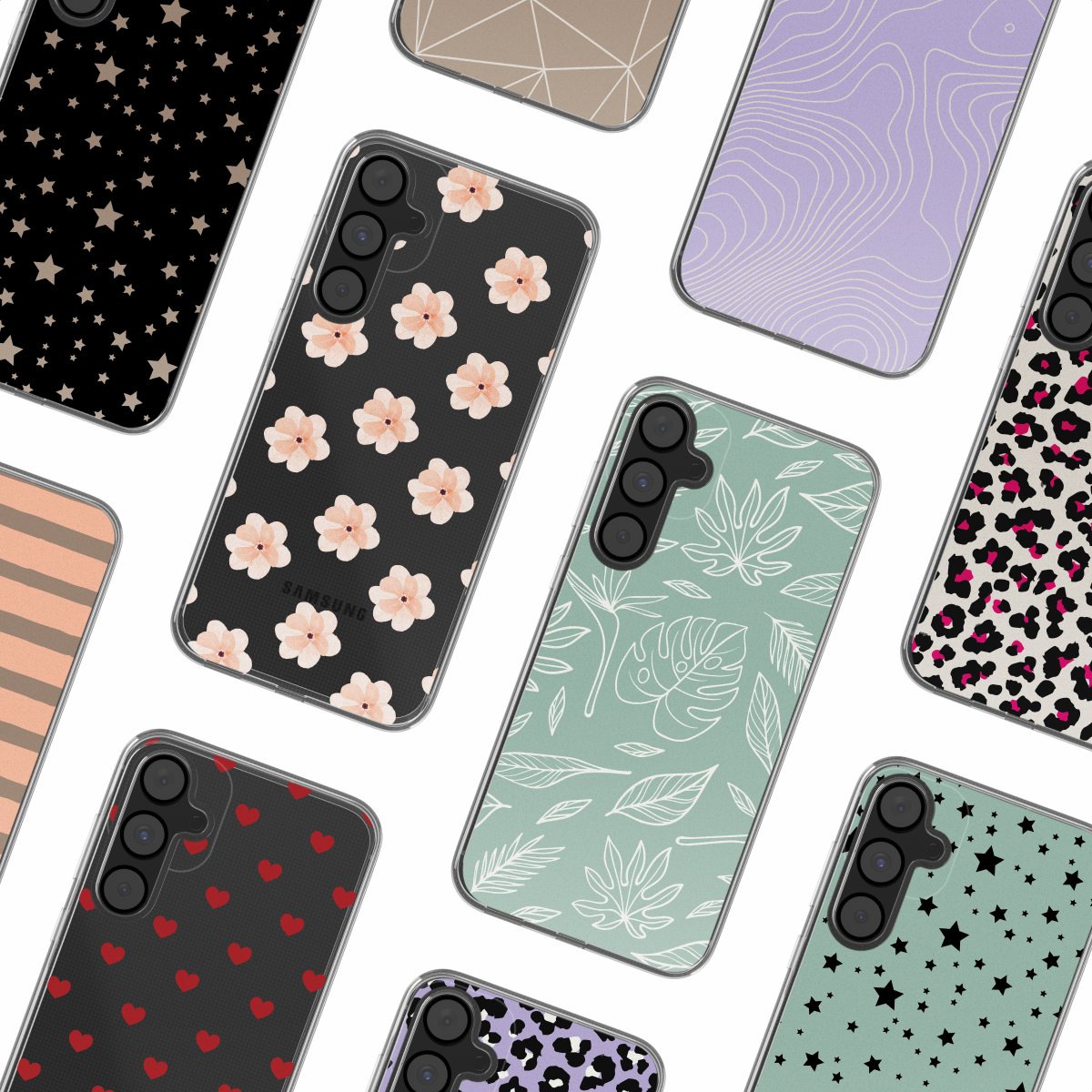 Telefoon met hoesje met verhoogde randen, beschermt scherm en camera.