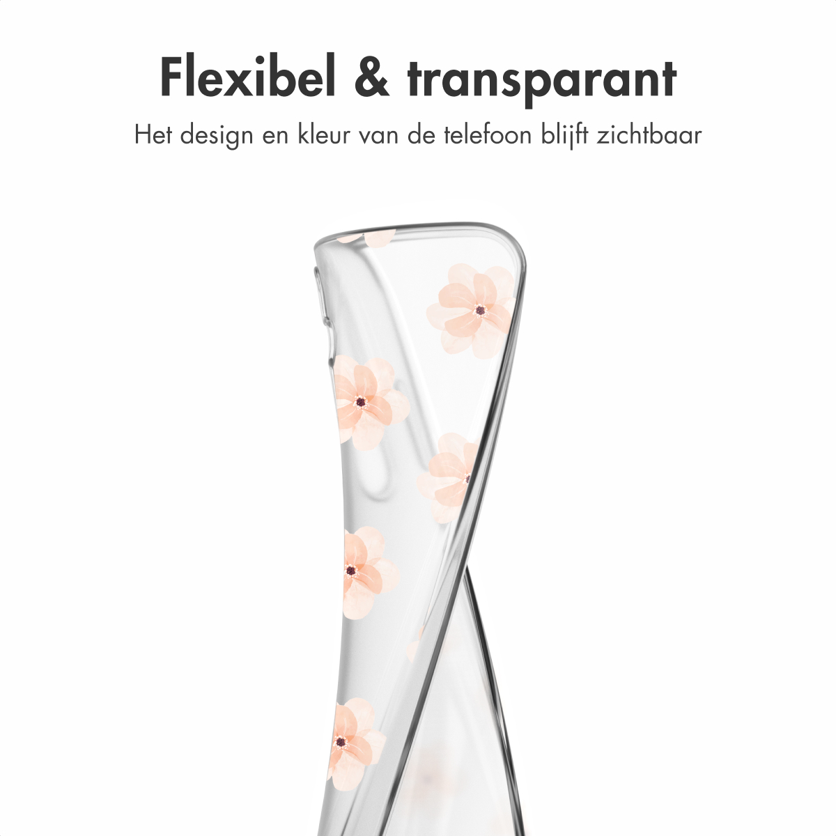 Transparante telefoonhoes met bloemdesign, transparante achtergrond.