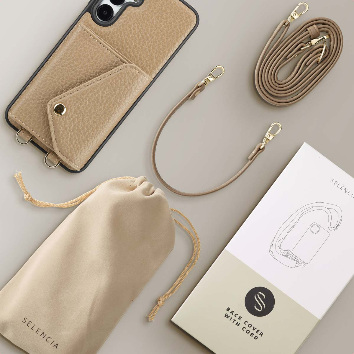 SELENCIA Sera Koordhoes con portacarte COVER per Samsung Samsung Galaxy A16 (4G)/Samsung Galaxy A16 (5G), Beige