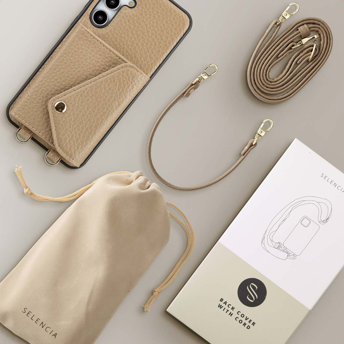 SELENCIA Coque avec lanière compatible avec Samsung Galaxy A35 Étui de Téléphone voor Samsung Samsung Galaxy A35 Beige