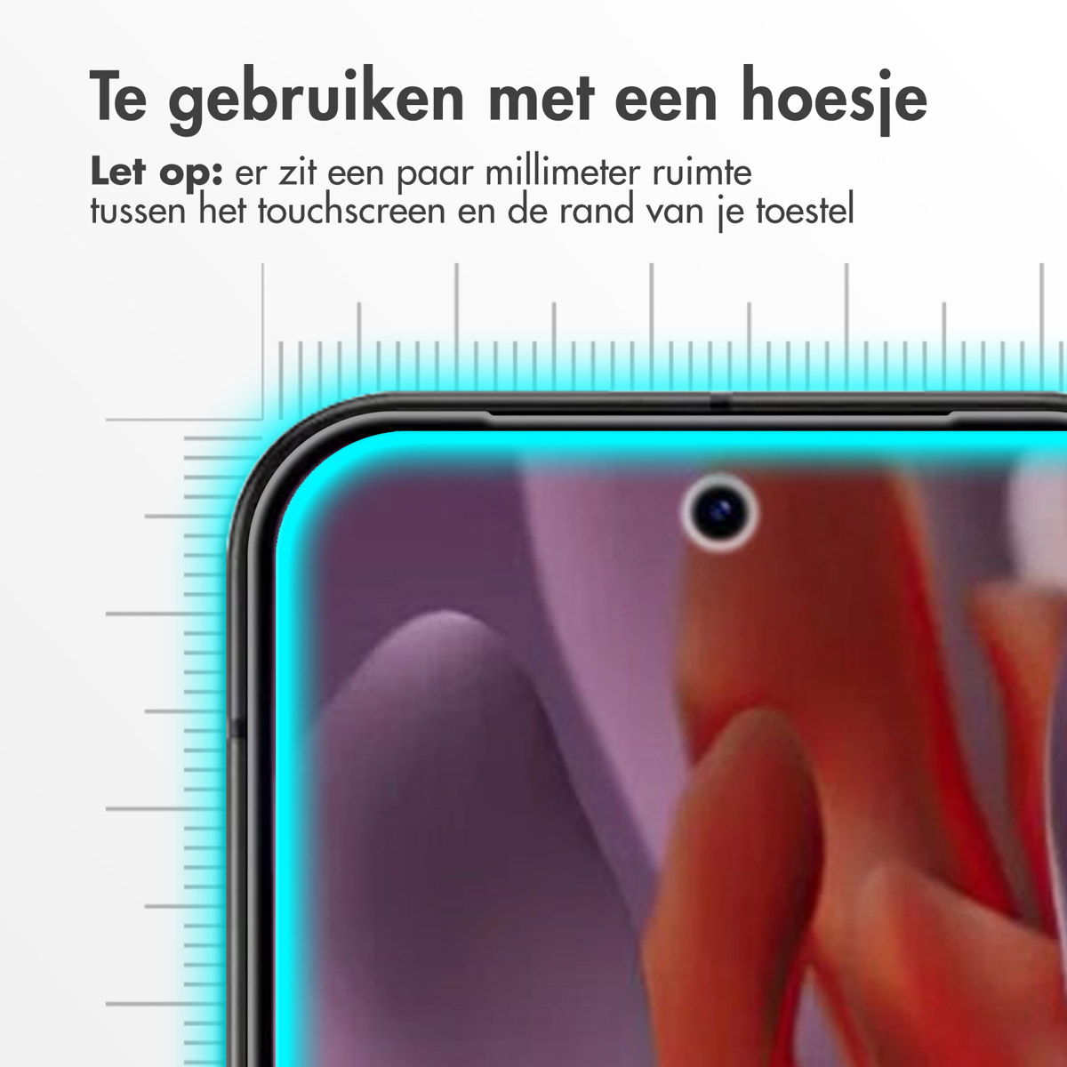 Schermo del telefono con un righello che mostra il bordo dello schermo.
