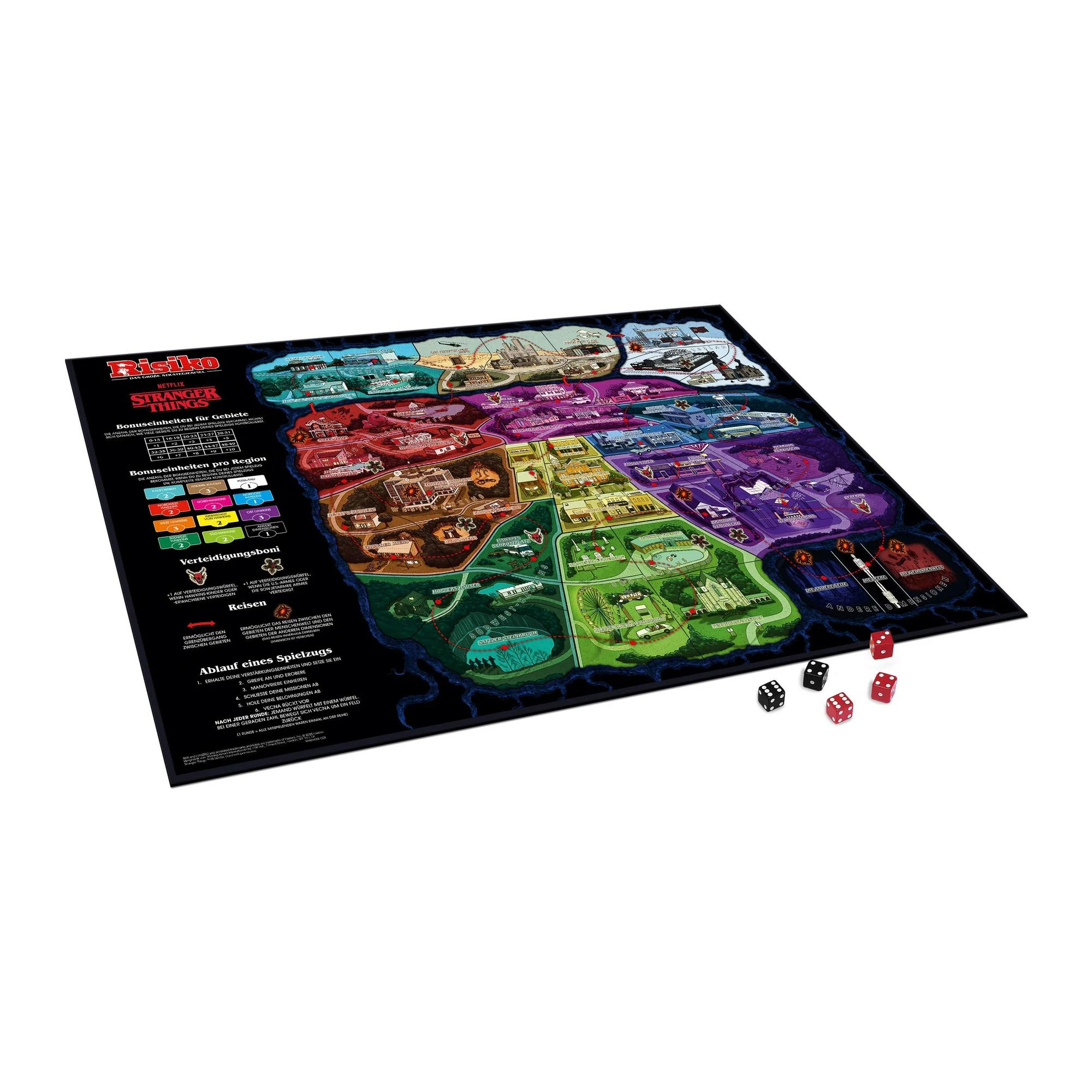 Ein Brettspiel von Stranger Things mit Würfeln.