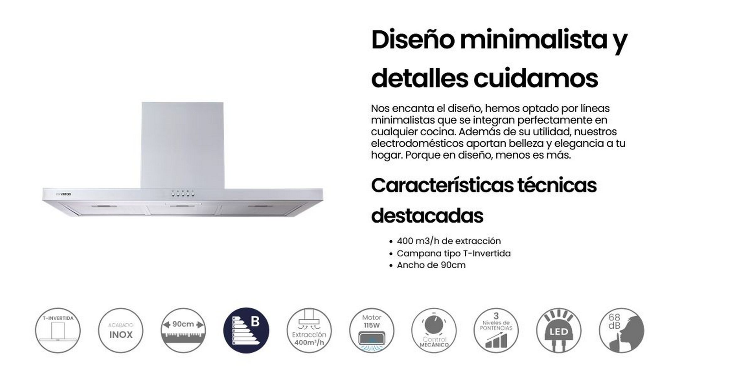 Cappa bianca con testo. Design minimalista e caratteristiche tecniche.