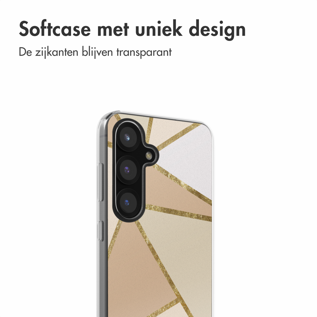 Telefoonhoesje met geometrisch design. Wit, beige en goud.