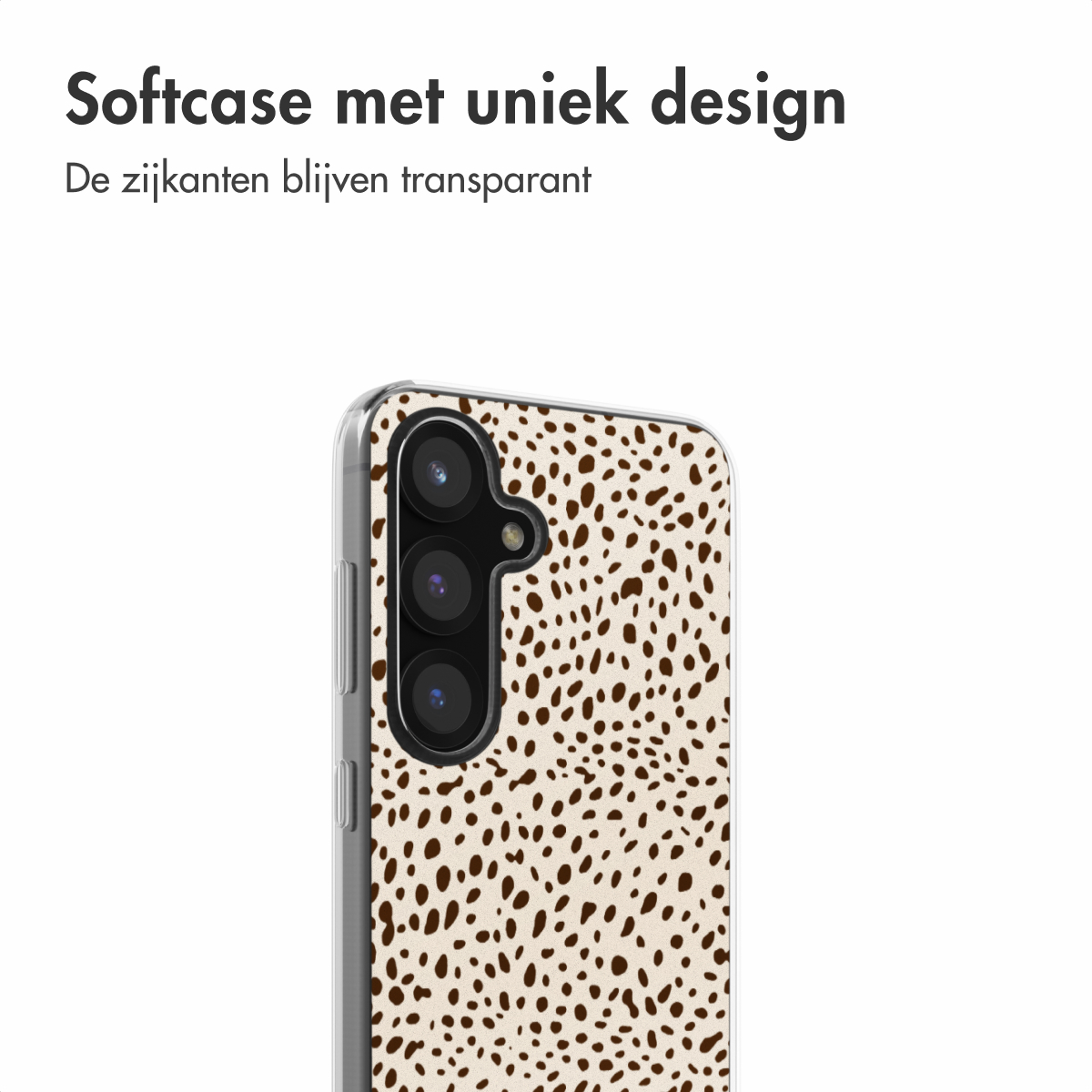 Zachte telefoonhoes met een uniek ontwerp: transparant met bruine vlekken.