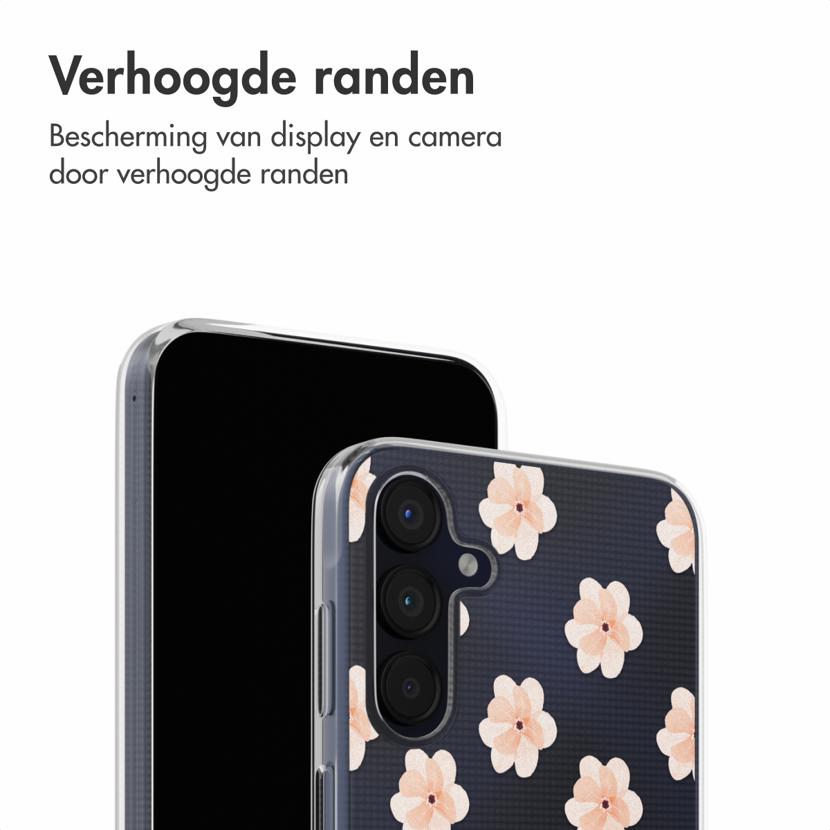 Coque de téléphone avec motif floral, bords surélevés pour protéger l'écran et l'appareil photo.