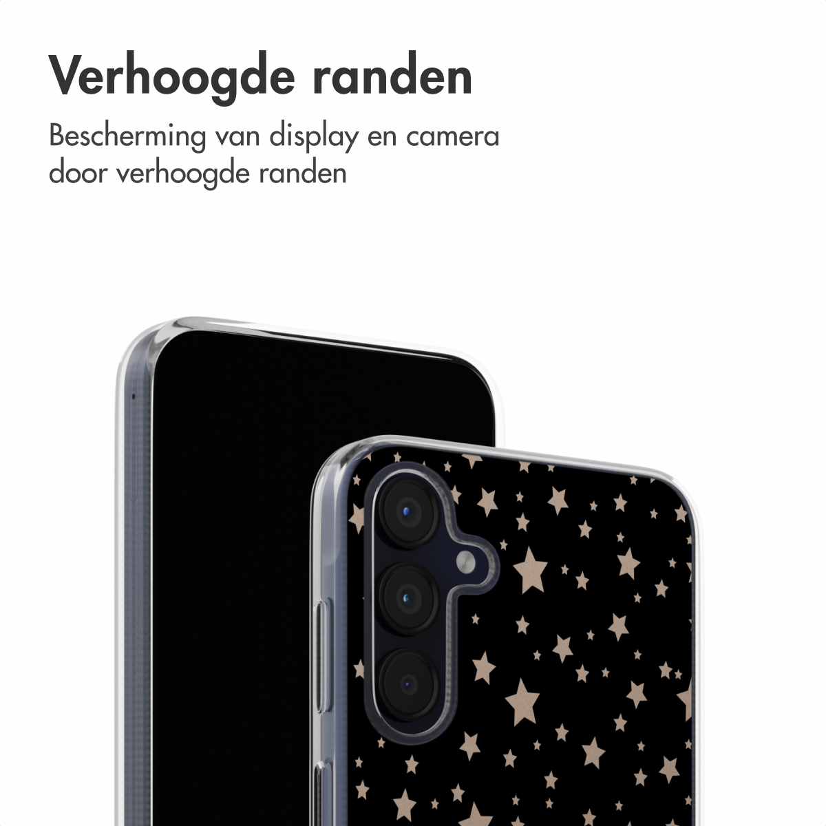 Téléphone et coque avec motif étoiles. Fond blanc.
