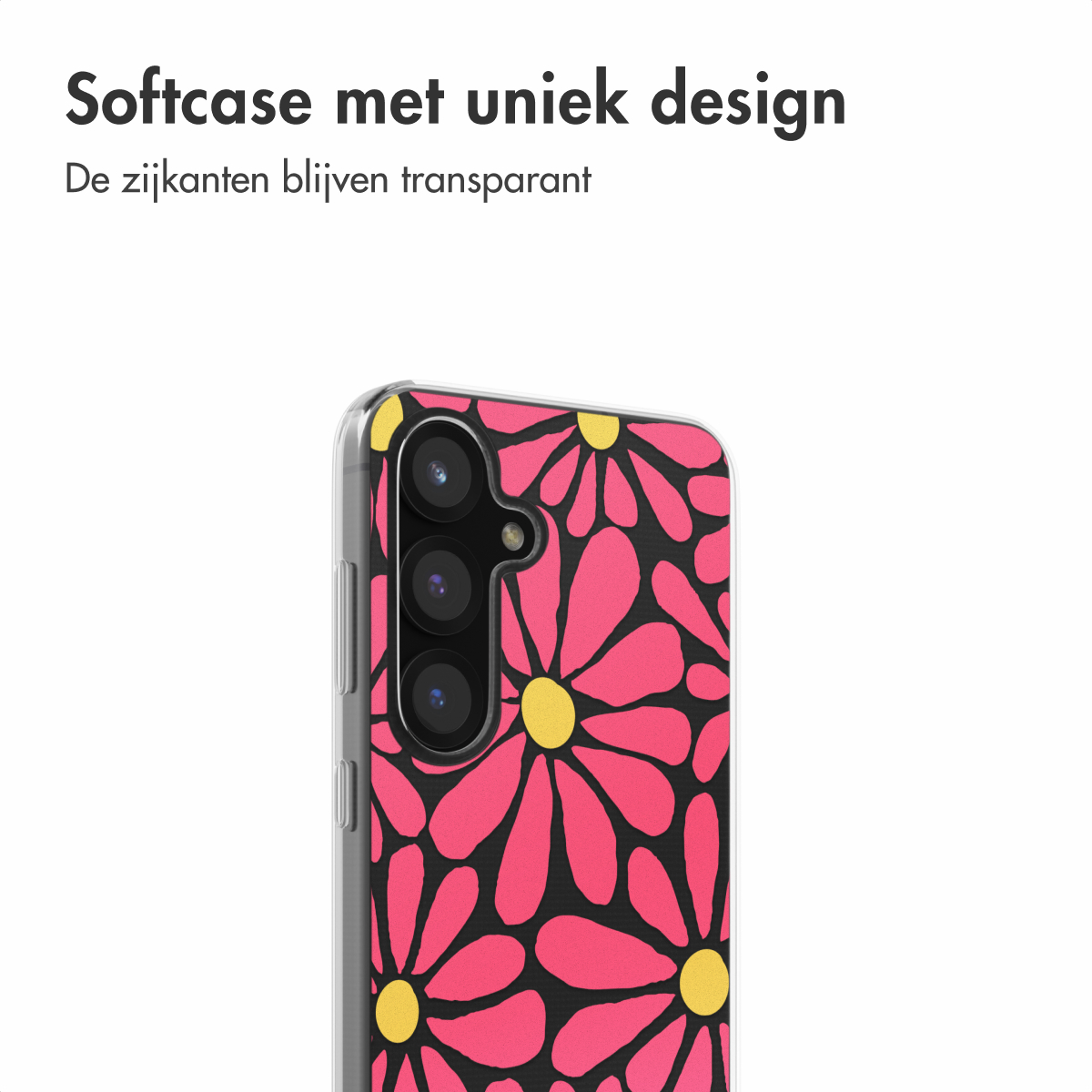 Een verzameling telefoonhoesjes met diverse patronen: bloemen, strepen, luipaard en geometrische vormen.