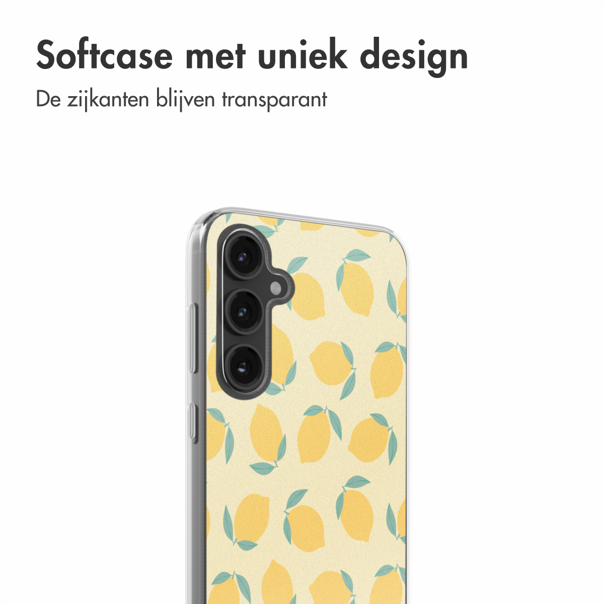 Telefoonhoesje met citroenpatroon, toont een softcase ontwerp.