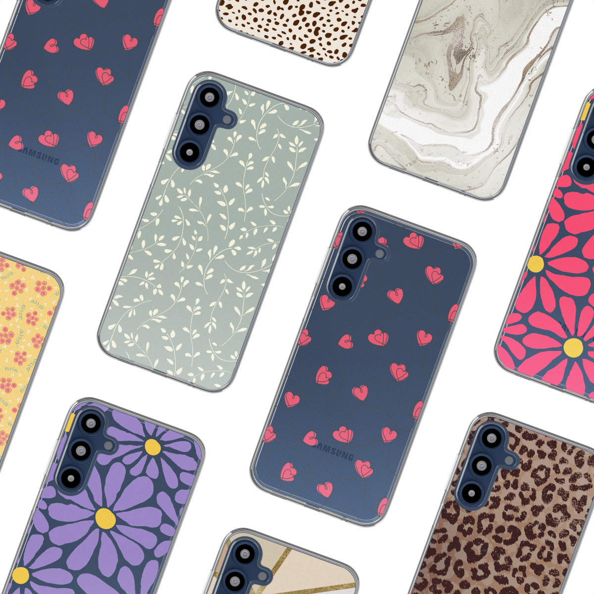 Telefoonhoesjes met diverse patronen.