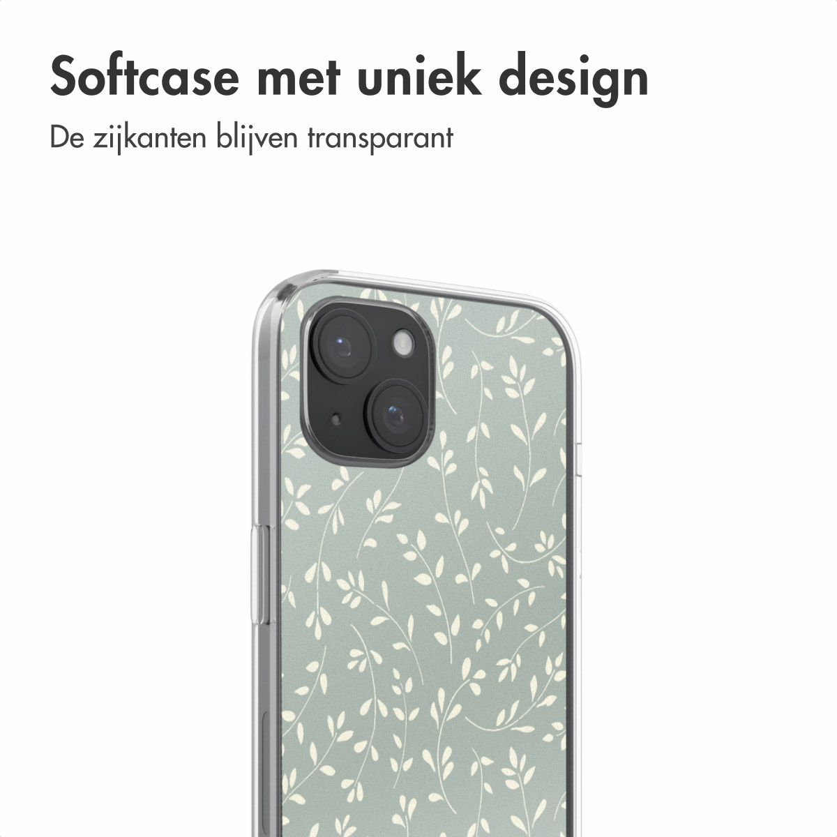 Een telefoonhoesje met een bloemenontwerp en een transparant frame.