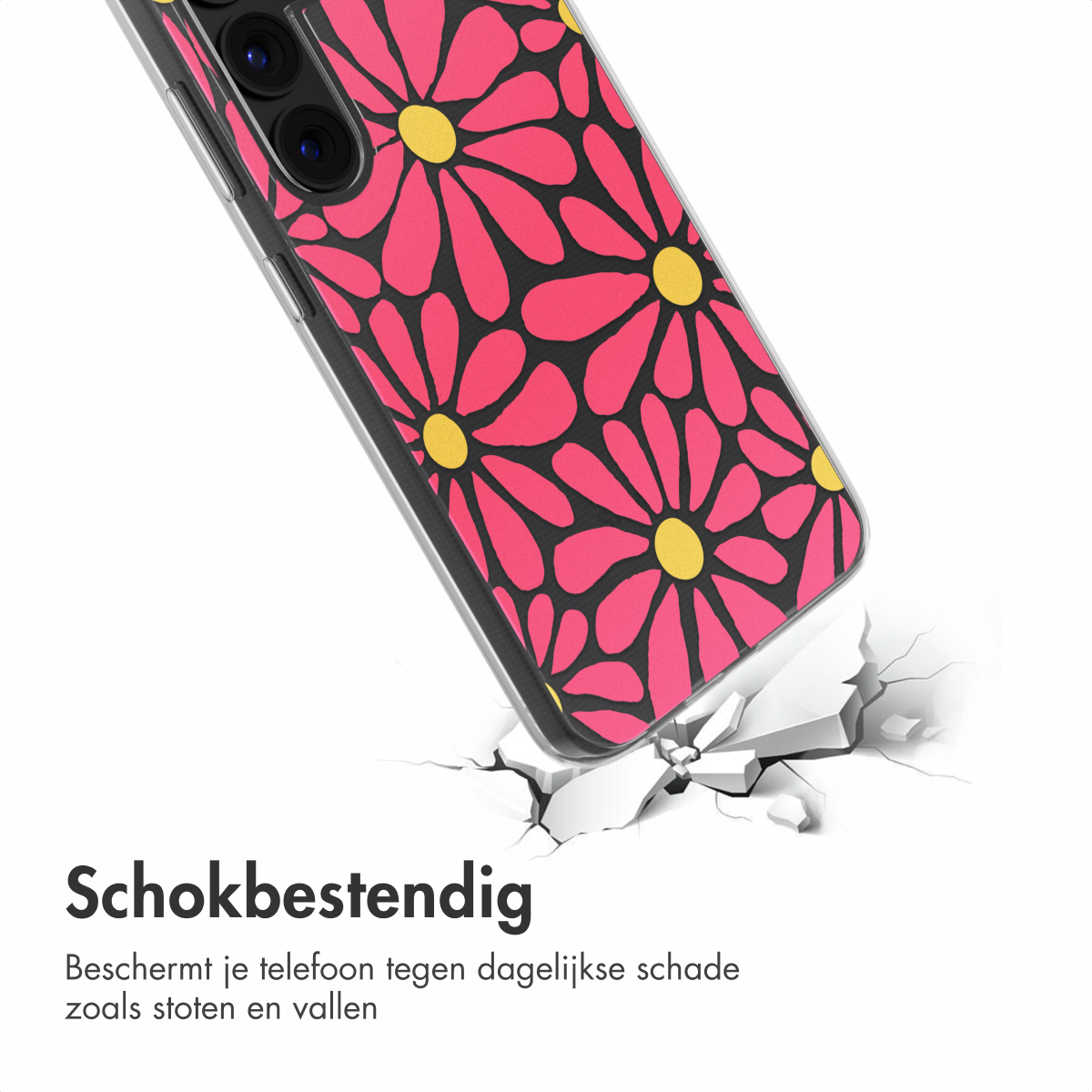 Coque de téléphone à motif de fleurs roses.