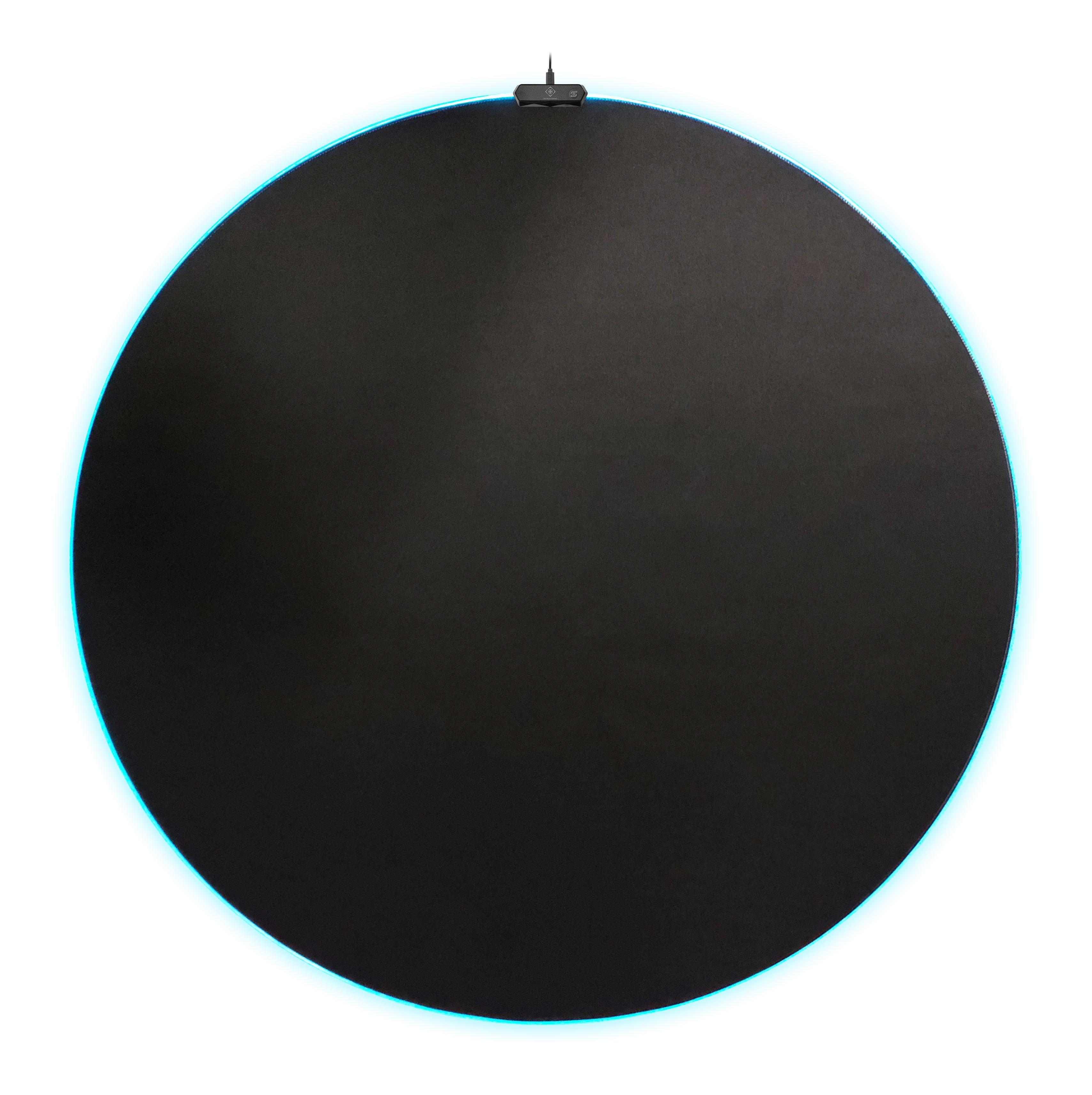 Large black mouse pad with a blue LED light around the edge. It is on a white background.