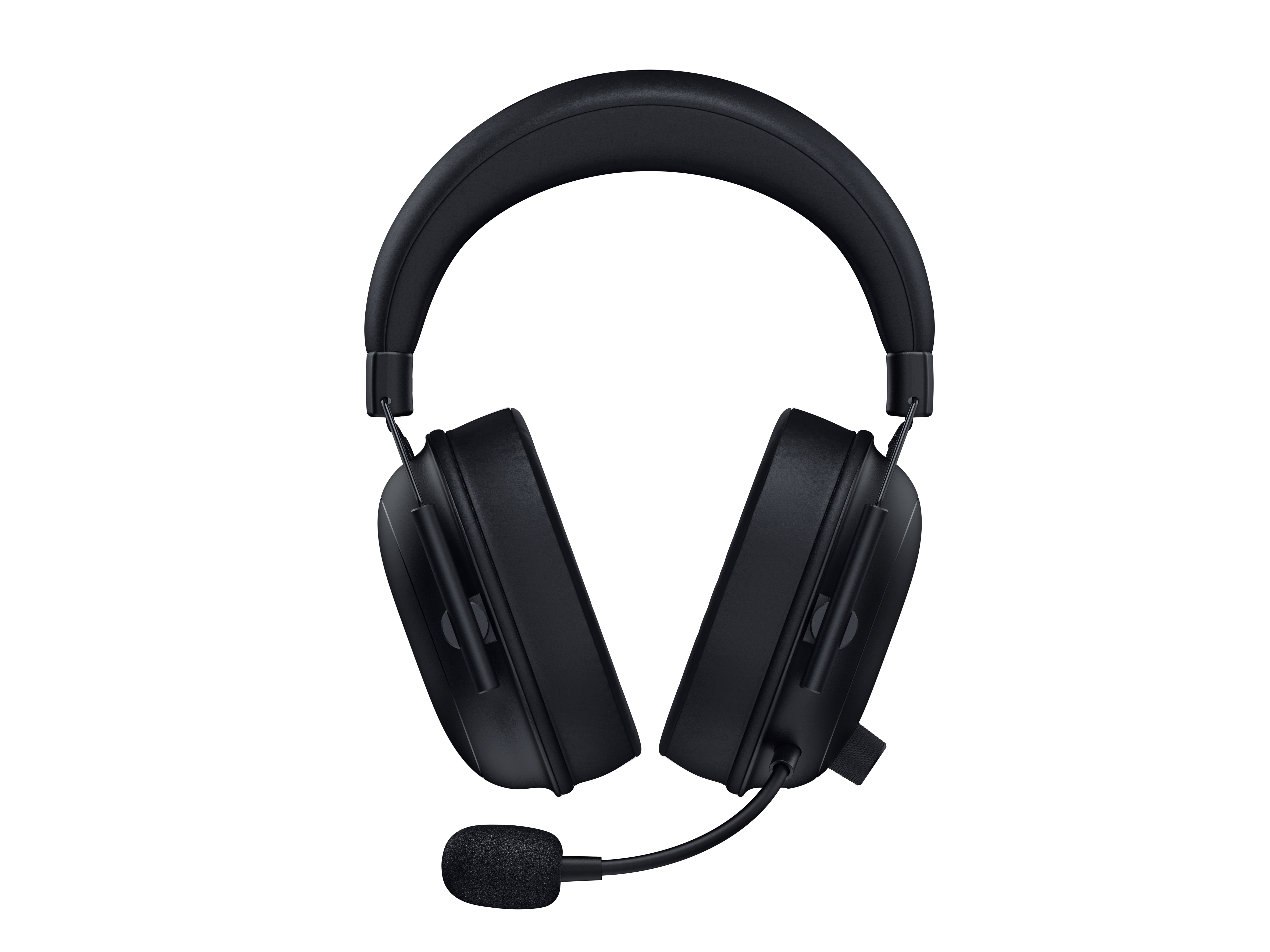 Czarne słuchawki z mikrofonem. Nauszniki są duże, a mikrofon elastyczny.