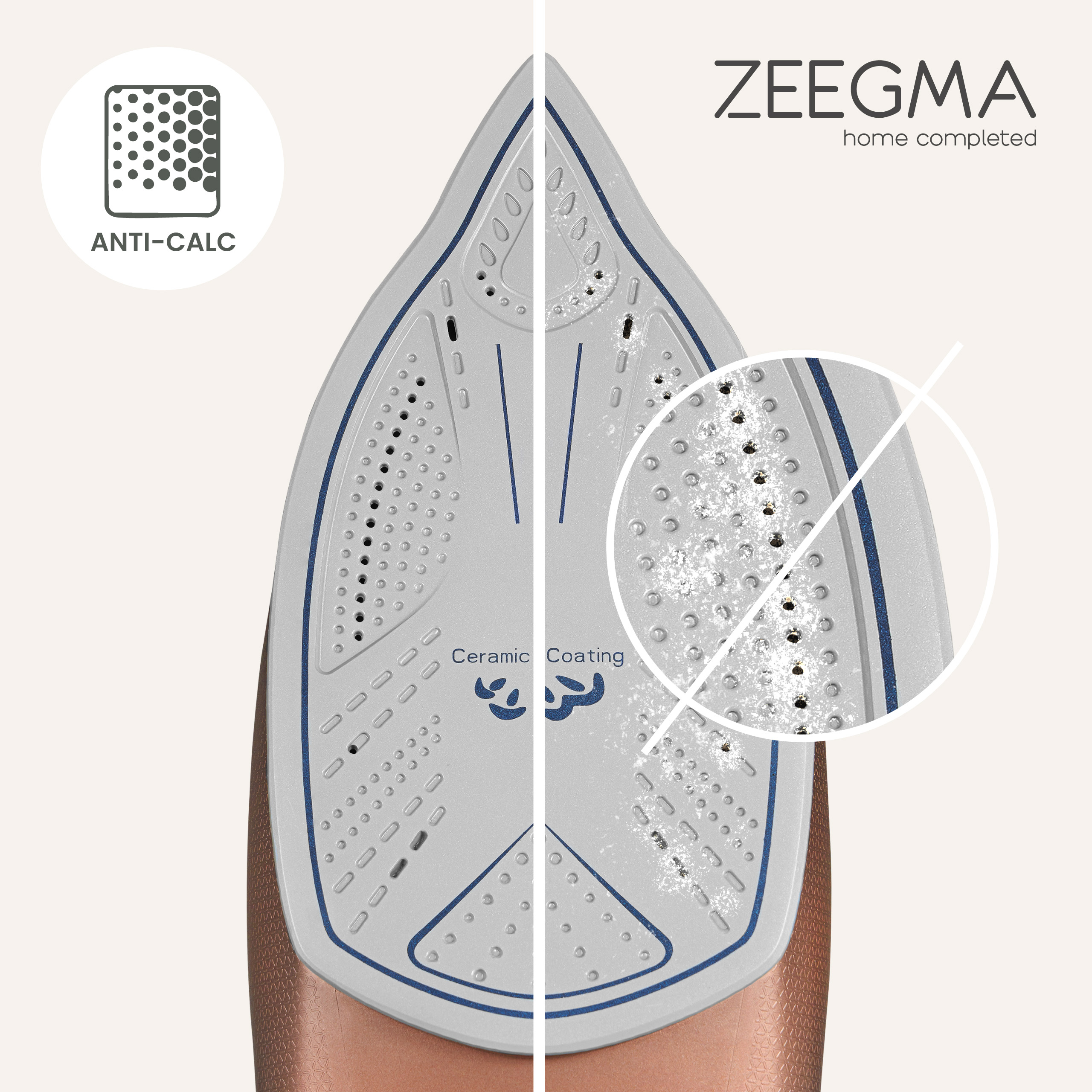 Płyta żelazka pokazująca szczegóły antywapienne i powłoki ceramicznej.