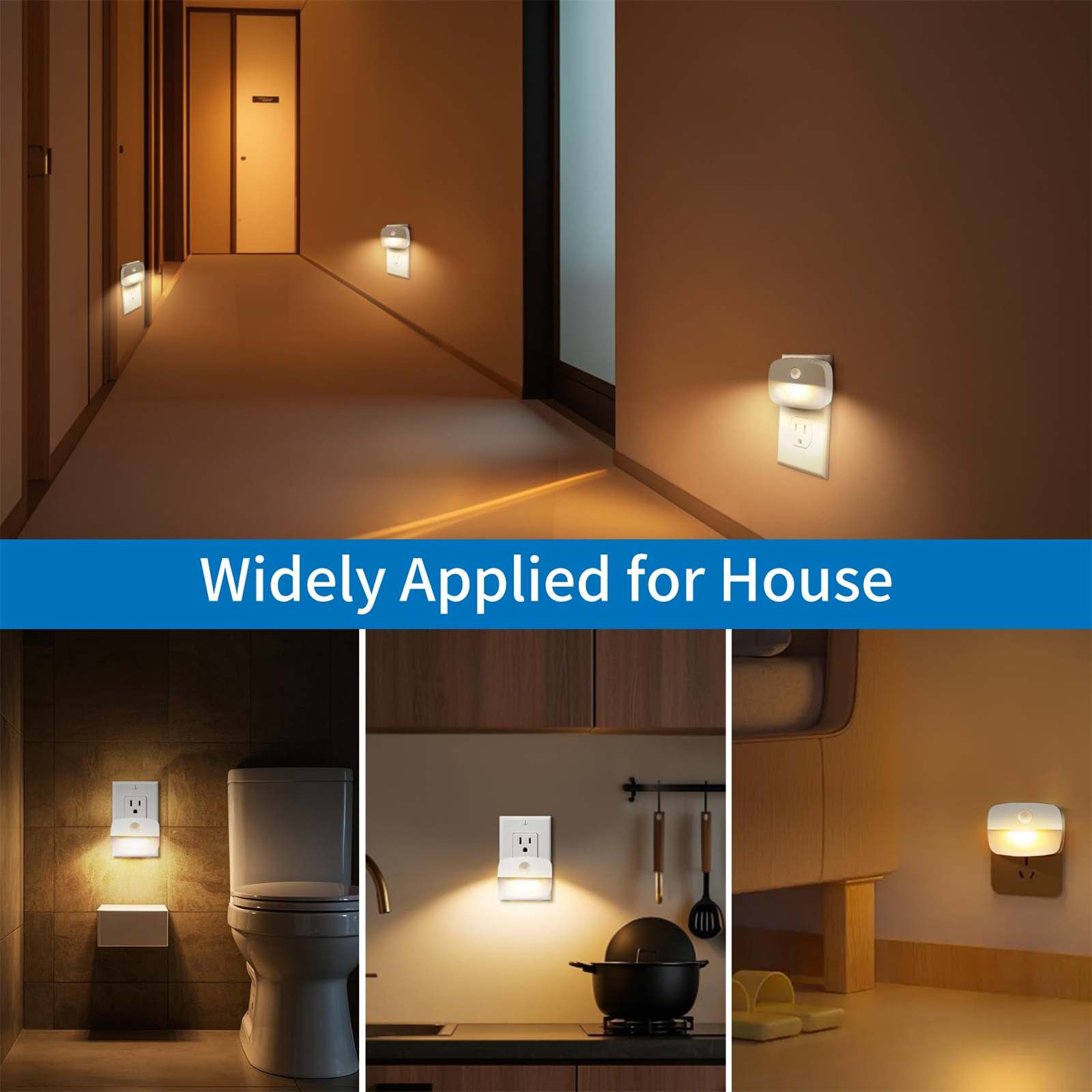 Verschiedene Nachtlichter im Haus installiert, mit den Worten 'Weit verbreitet für das Haus'.