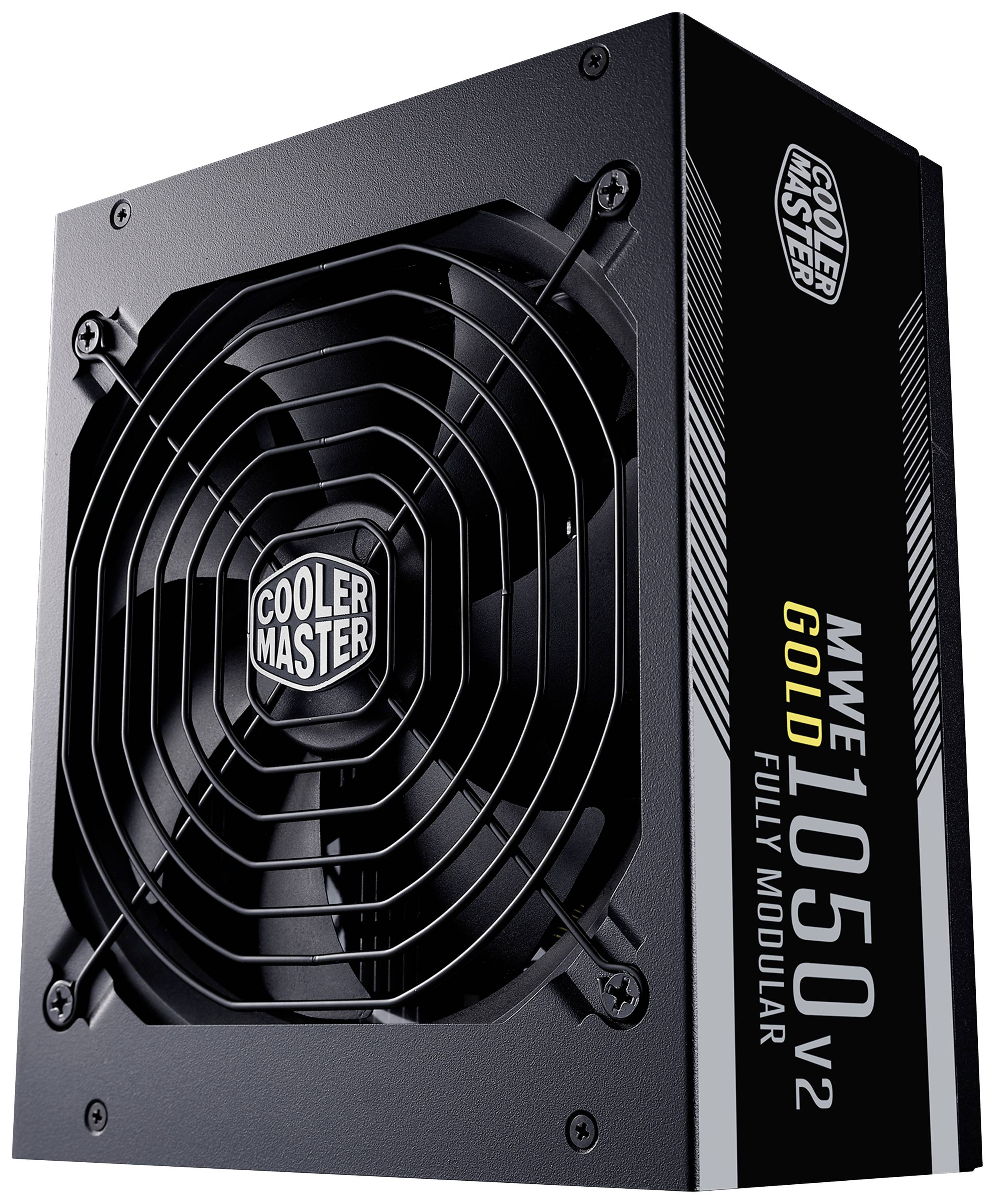Alimentatore per computer nero con ventola. Il marchio e il modello sono visibili.