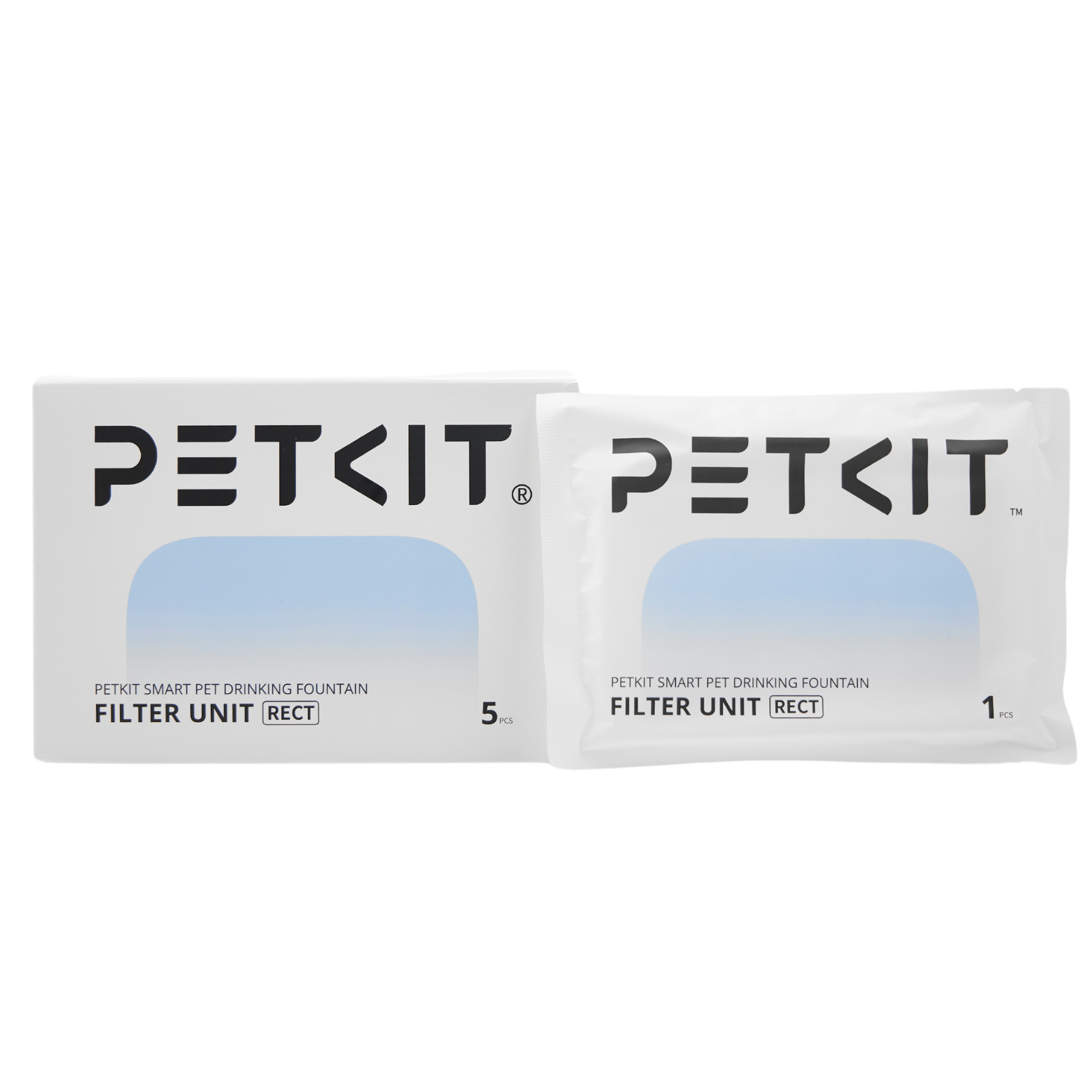 Due scatole bianche di unità filtro per una fontana per bere per animali domestici. Il testo 'PETKIT' è visibile.