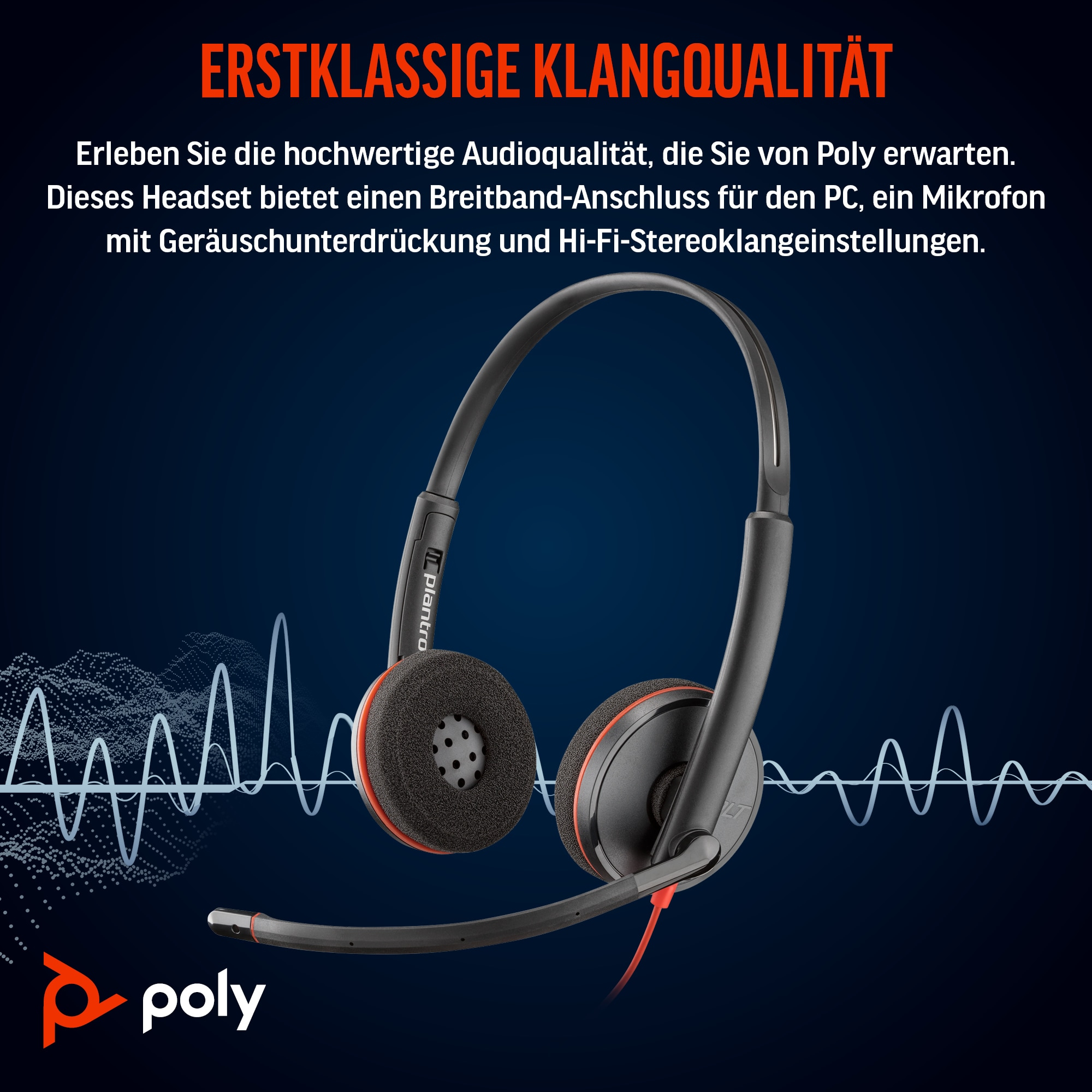 Cuffie con testo sulla qualità audio e le funzionalità.