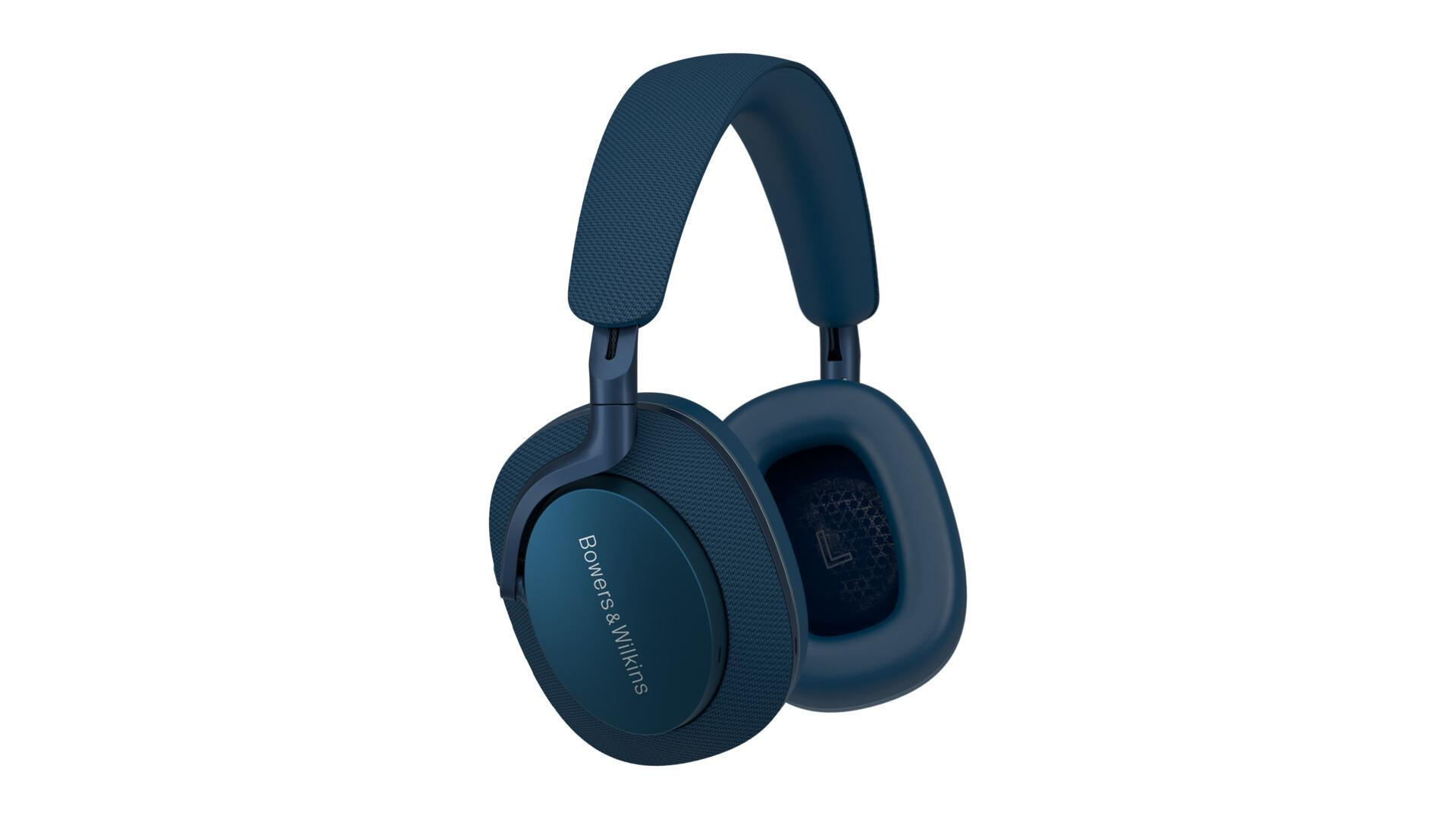 Blaue Bowers & Wilkins Kopfhörer auf weißem Hintergrund. Die Kopfhörer haben ein modernes Design.
