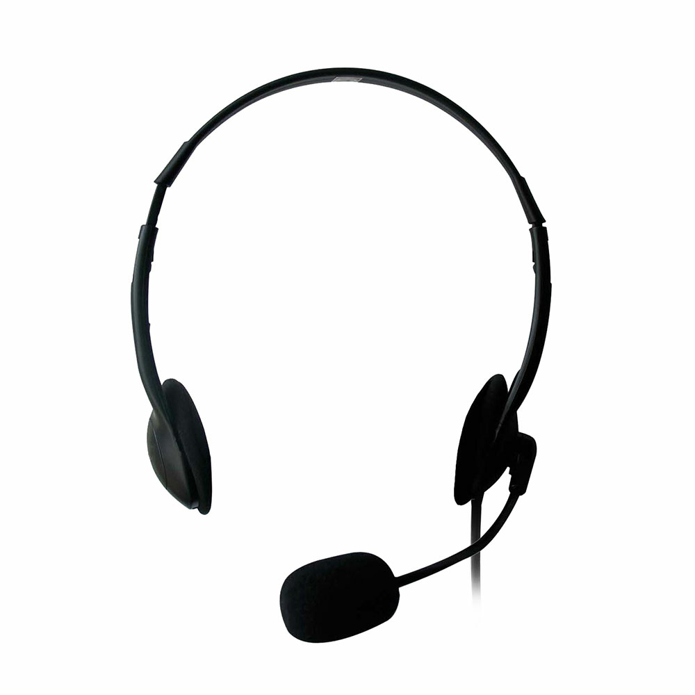 Auriculares negros con micrófono. Auriculares y micro negro. Diseño simple.