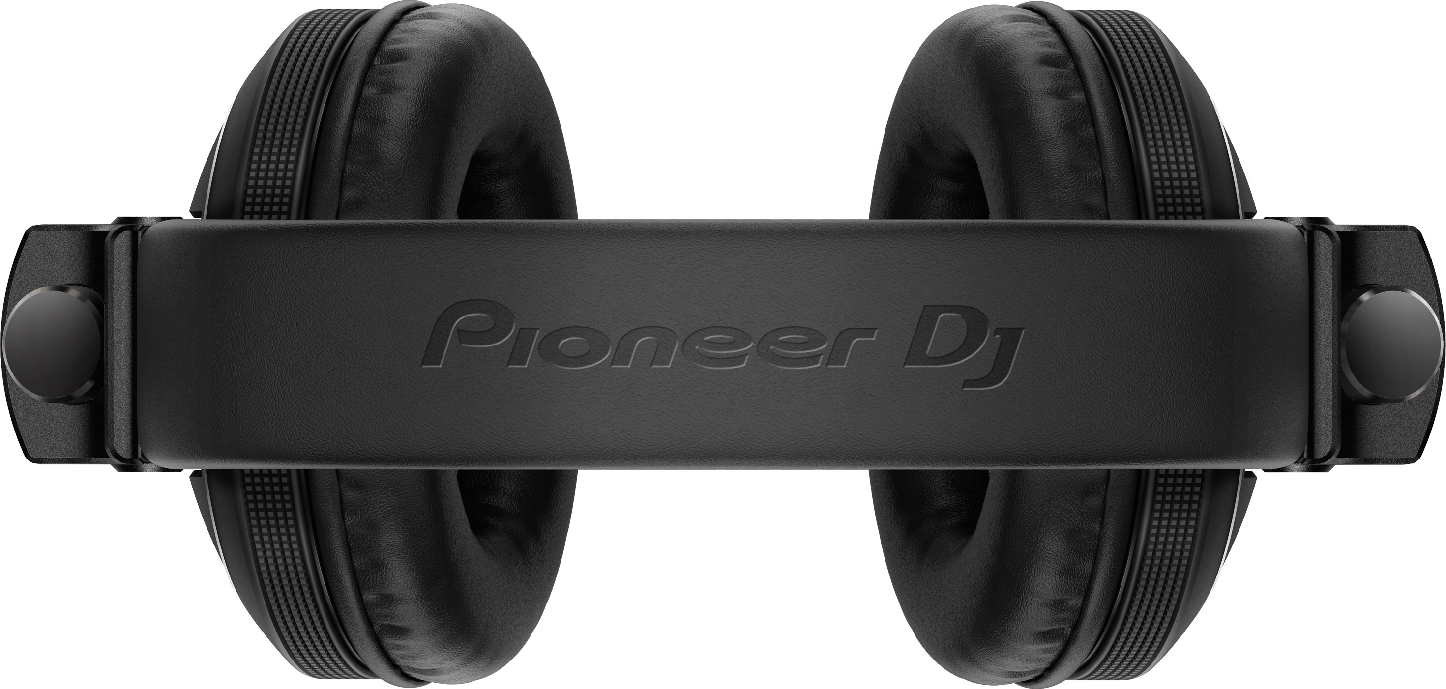 Schwarze Pioneer DJ-Kopfhörer. Die Marke ist auf dem Bügel aufgedruckt.