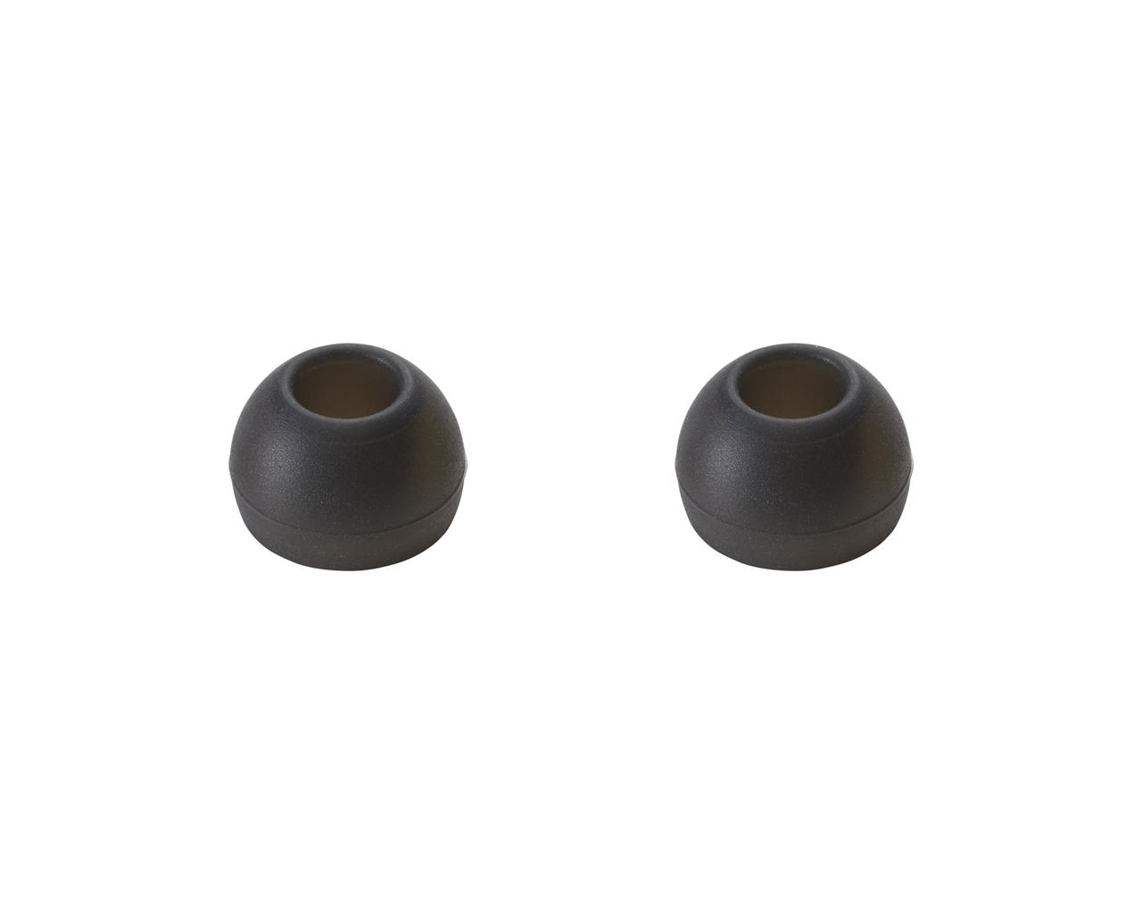 Two dark gray earbud tips on white background.