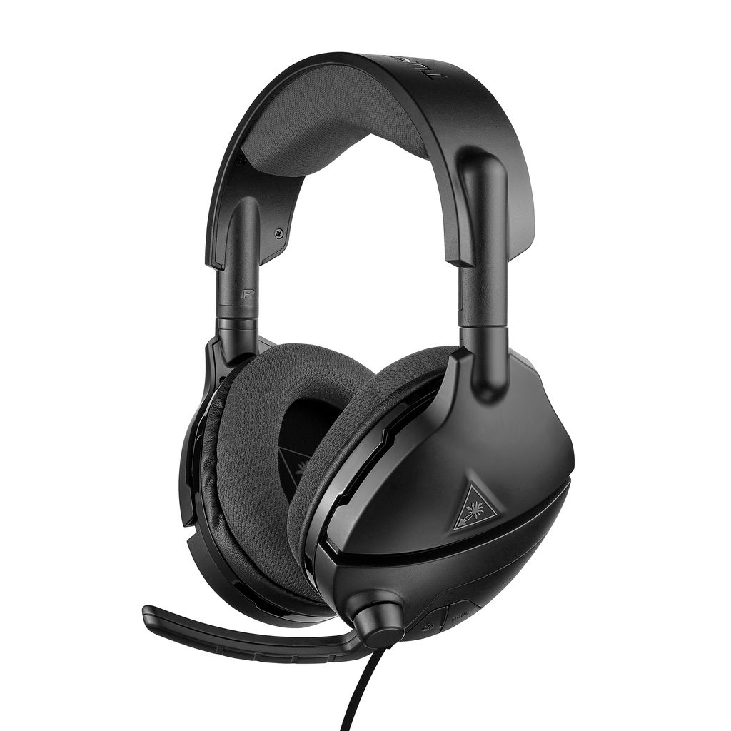 Ein schwarzes Gaming-Headset mit Mikrofon. Das Headset ist vor weißem Hintergrund.