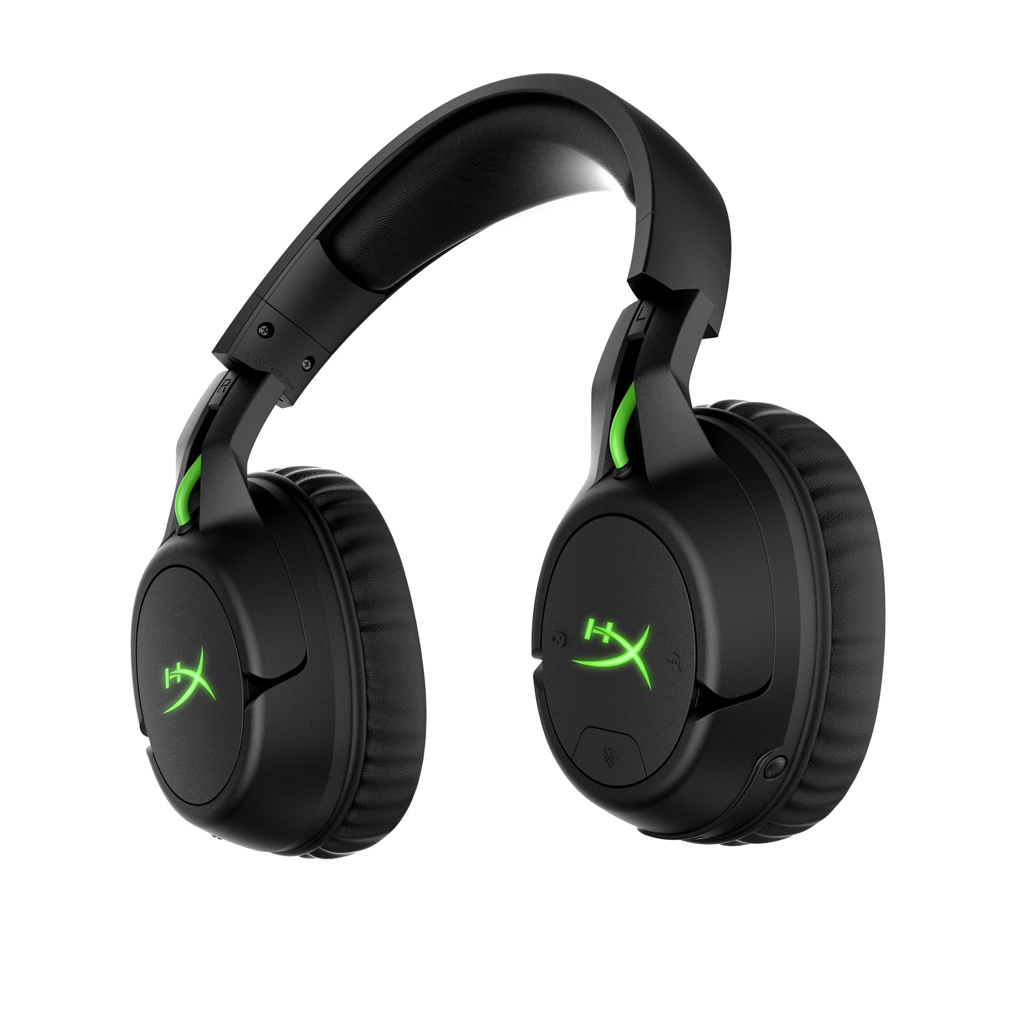 Schwarze HyperX Gaming-Kopfhörer mit grünen Akzenten und dem HyperX-Logo.