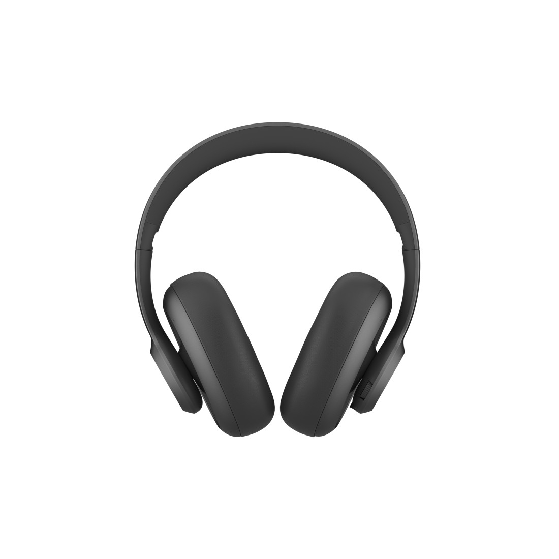 Casque circum-aural noir, vue de dessus, sur fond blanc.