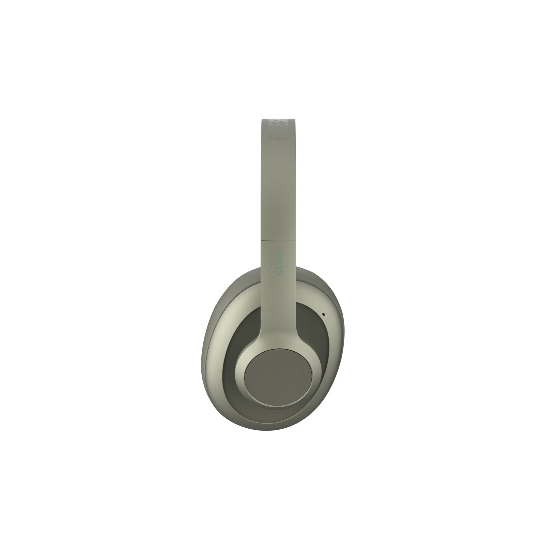 Graue Kopfhörer, von der Seite betrachtet. Die Kopfhörer haben ein schlankes, minimalistisches Design.