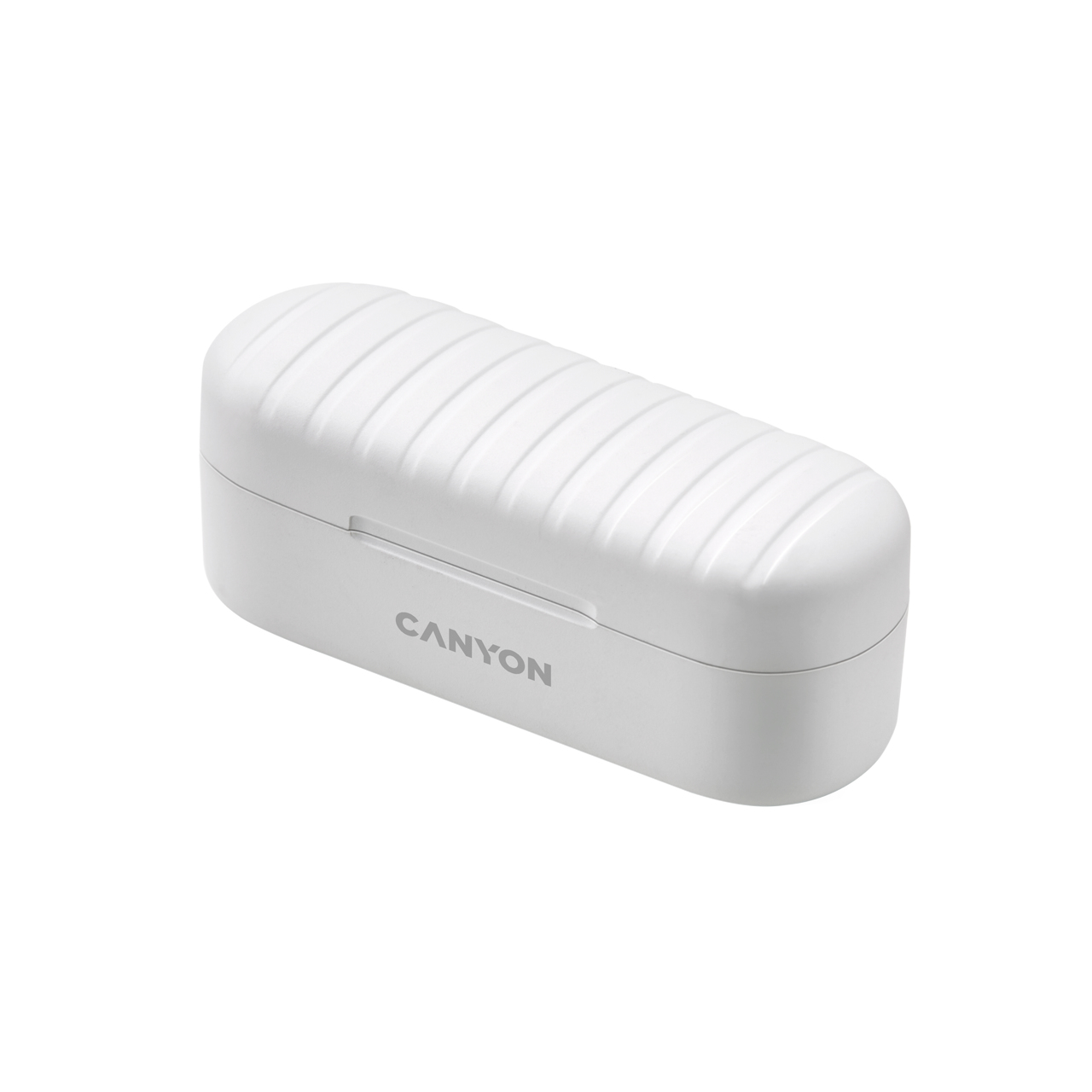 Custodia rettangolare bianca con logo Canyon. La custodia ha un design a coste.
