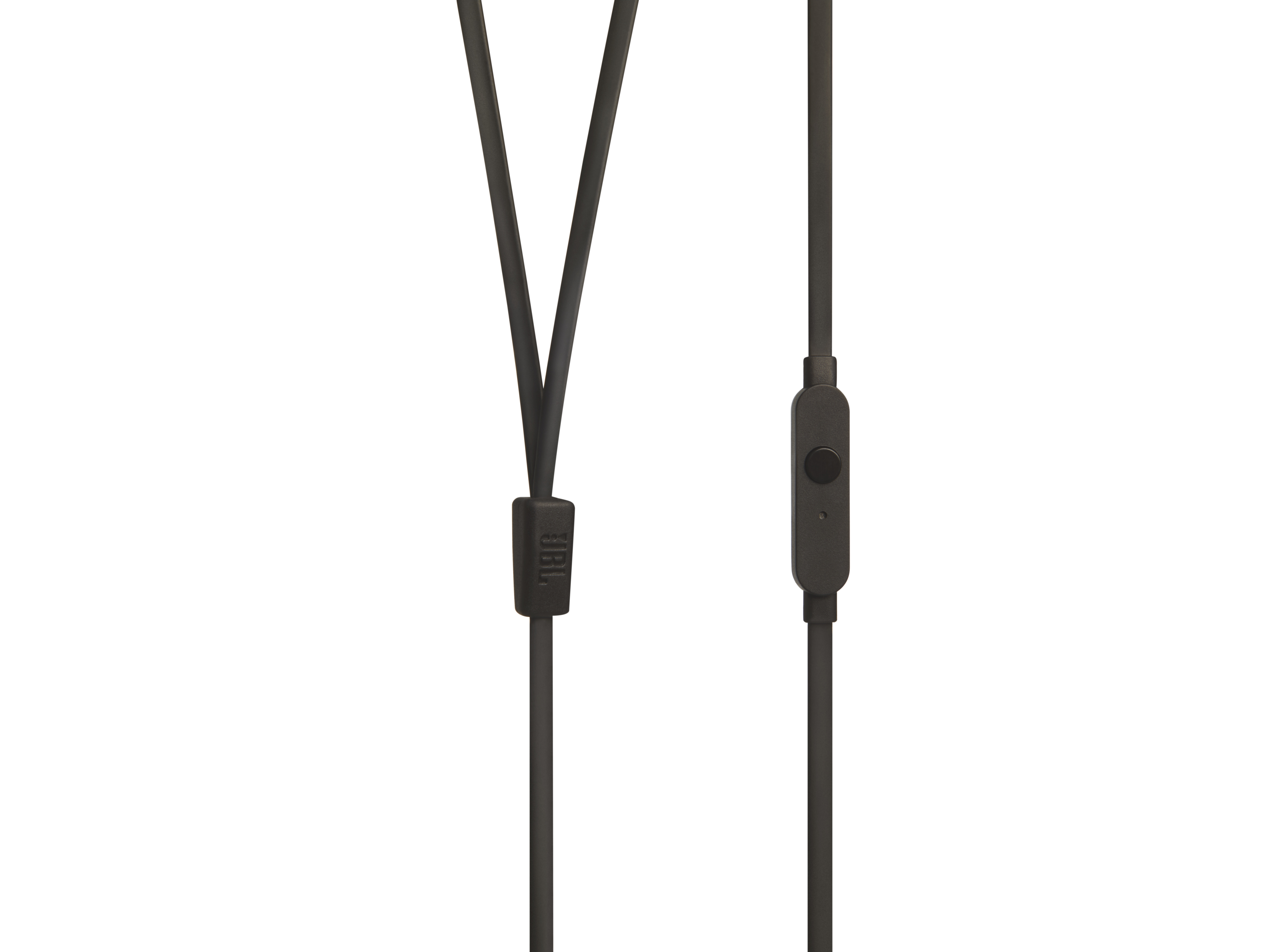 Schwarzes JBL In-Ear-Kopfhörerkabel mit Fernbedienung und Klinke, auf weißem Hintergrund.