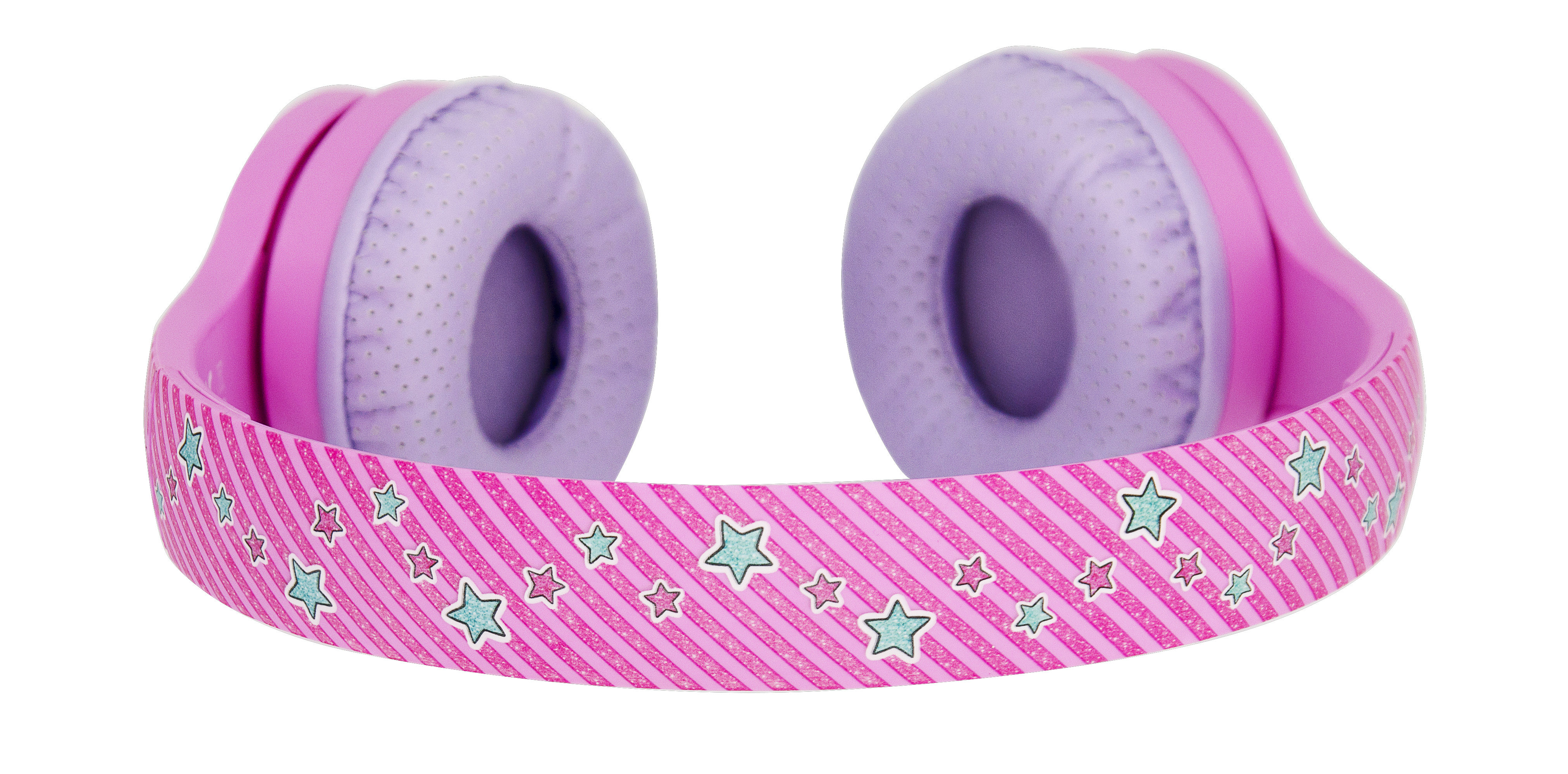 Auriculares rosas con un patrón de estrellas en la diadema.