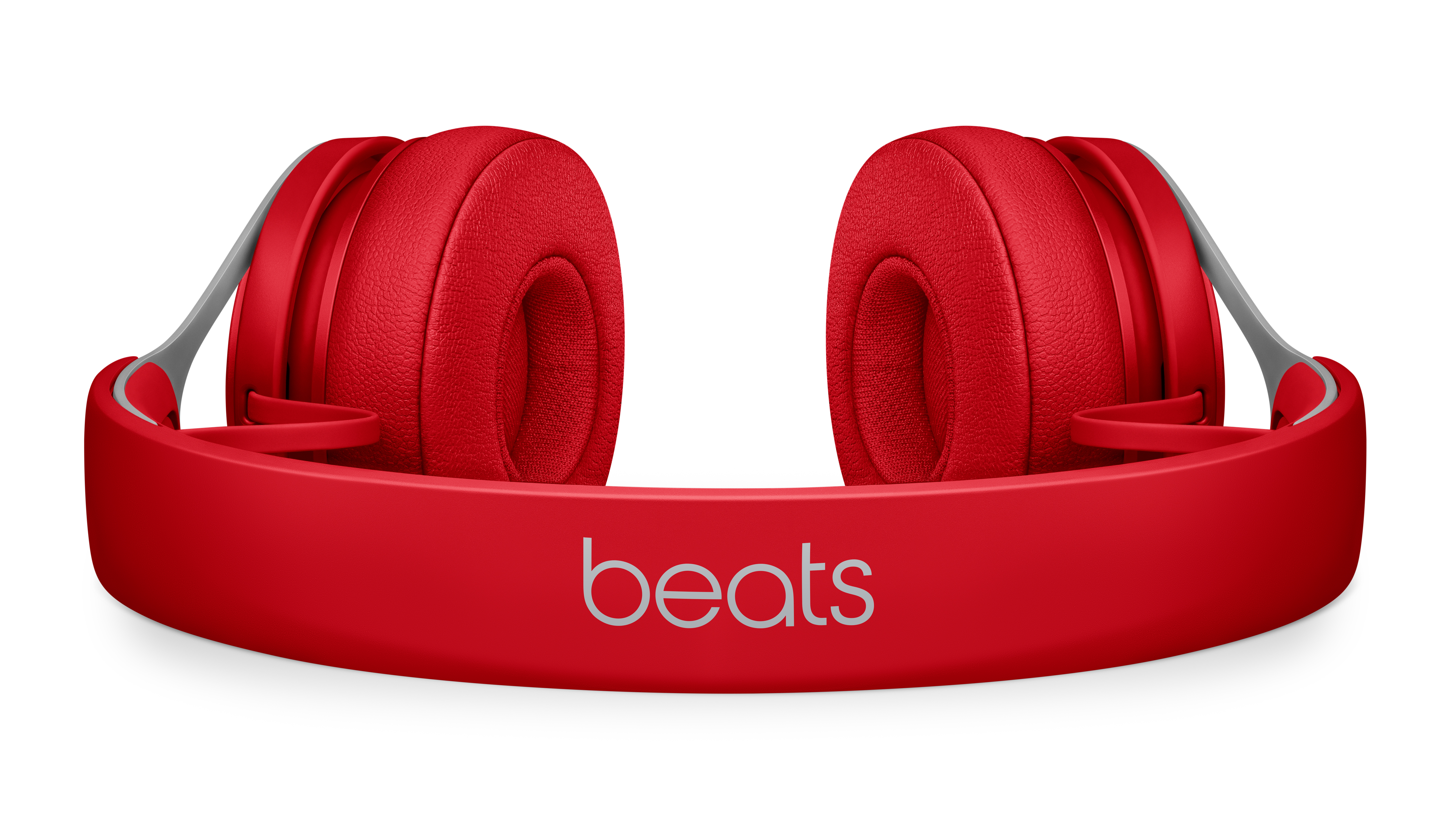 Rote Beats-Kopfhörer mit rotem Bügel und silbernem 'beats'-Logo.