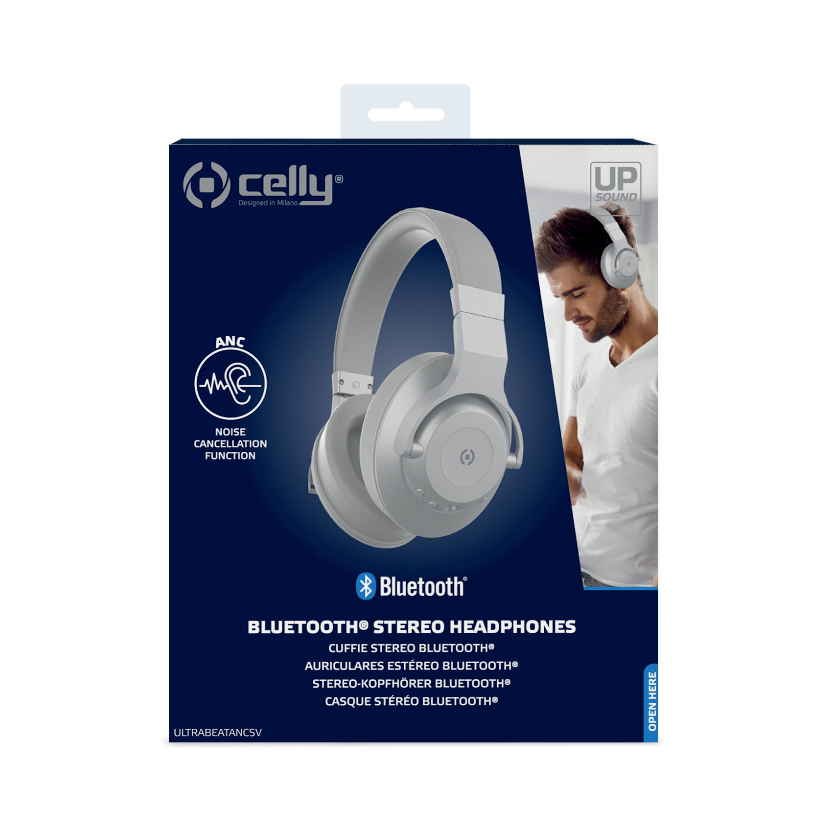 Cuffie Bluetooth bianche in una confezione.
