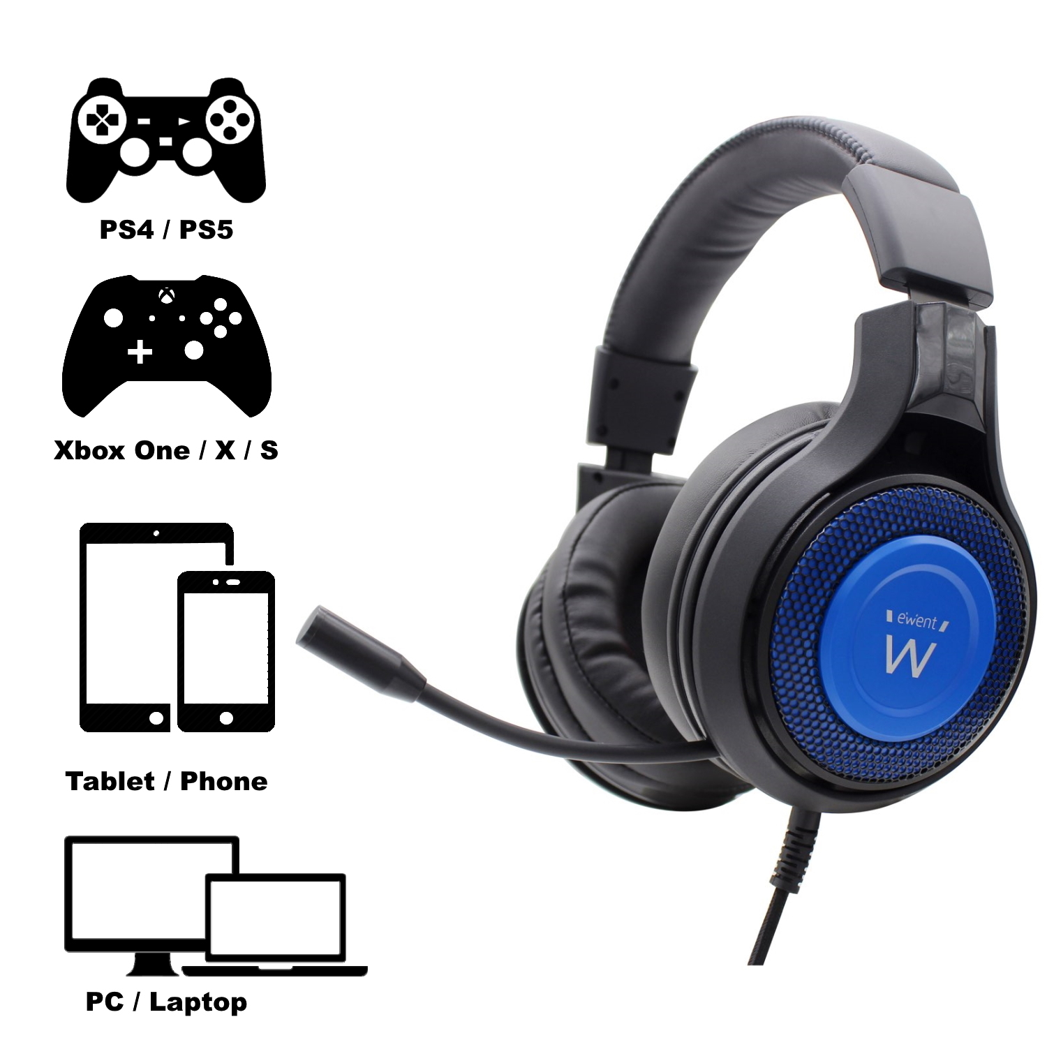 Cuffie gaming nere con microfono, compatibili con PS4/PS5, Xbox, Tablet/Telefono, PC/Laptop.
