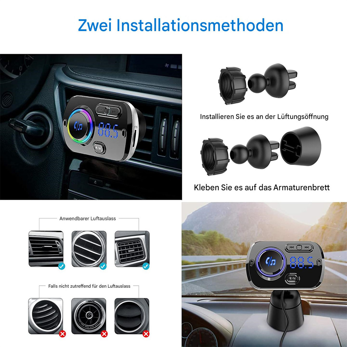 Eine Autolüftung mit einem Gerät und zwei Montagemethoden.