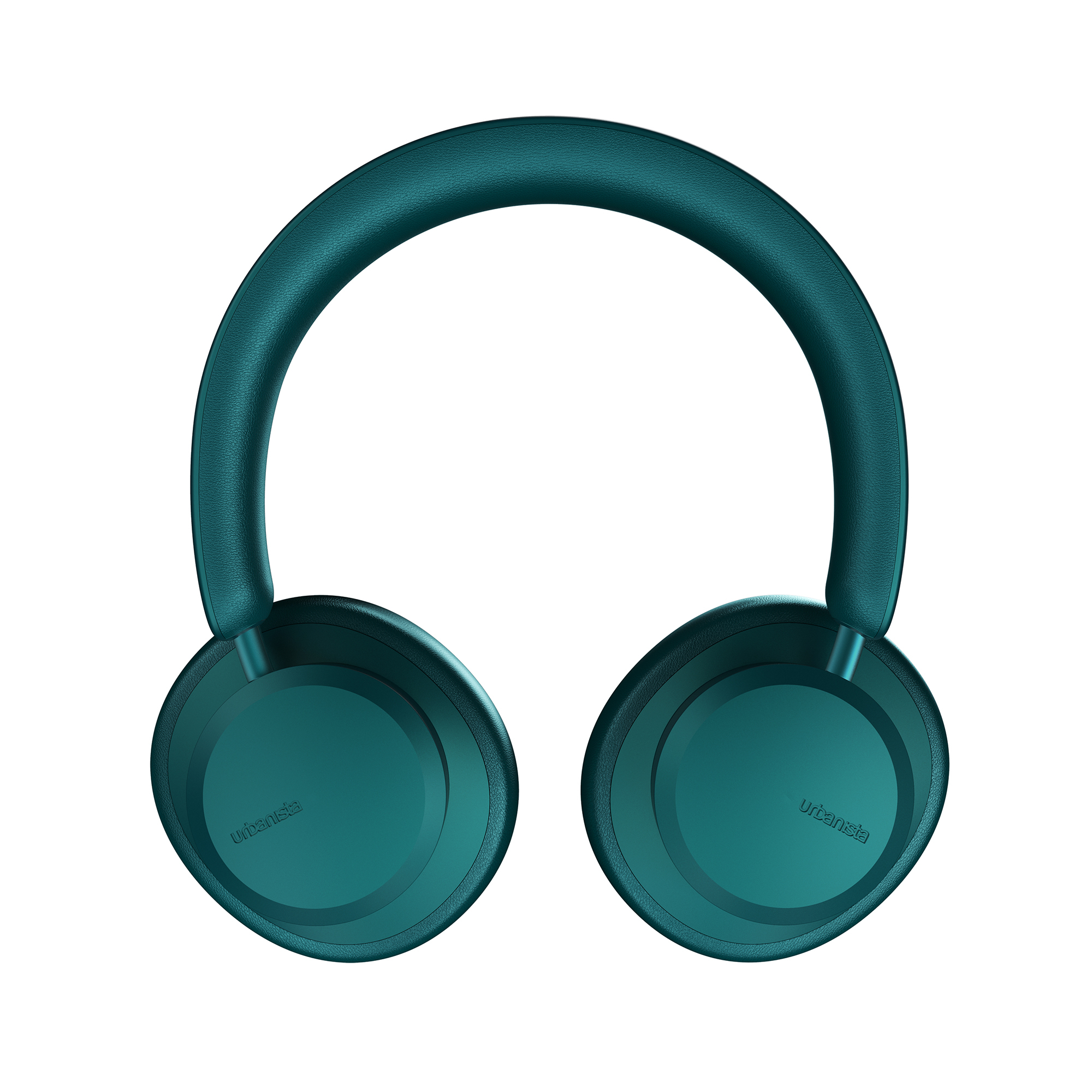 Türkisfarbene Kopfhörer mit Over-Ear-Design, auf weißem Hintergrund, zeigen die Ohrmuscheln.