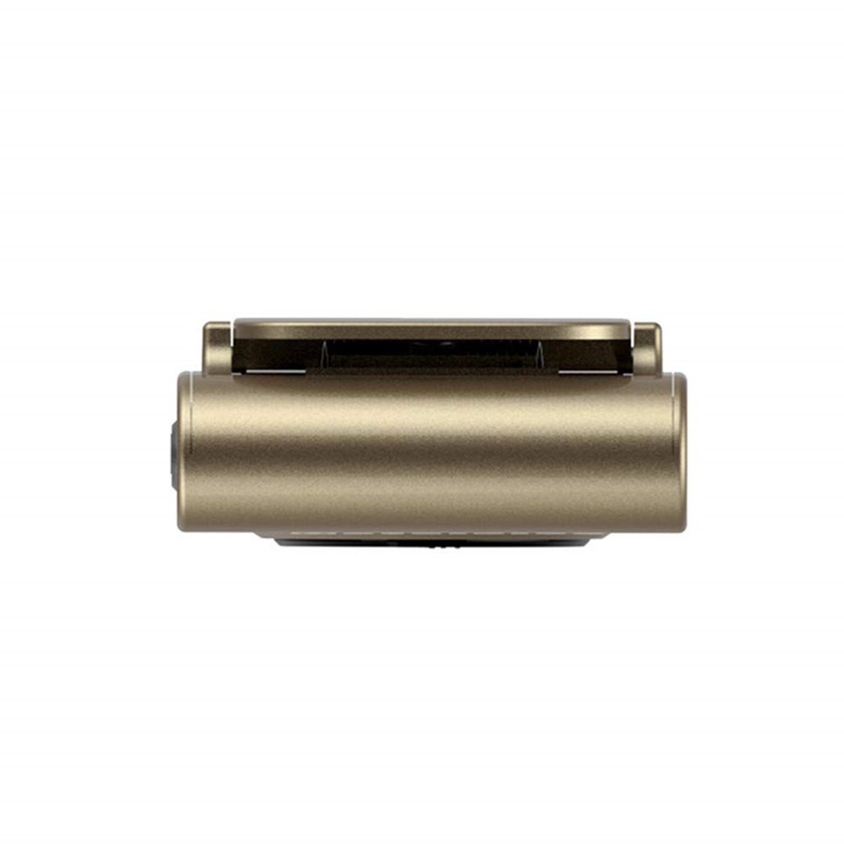 Ein kleines, metallisches Gerät in horizontaler Position. Es hat eine glatte, goldähnliche Oberfläche.