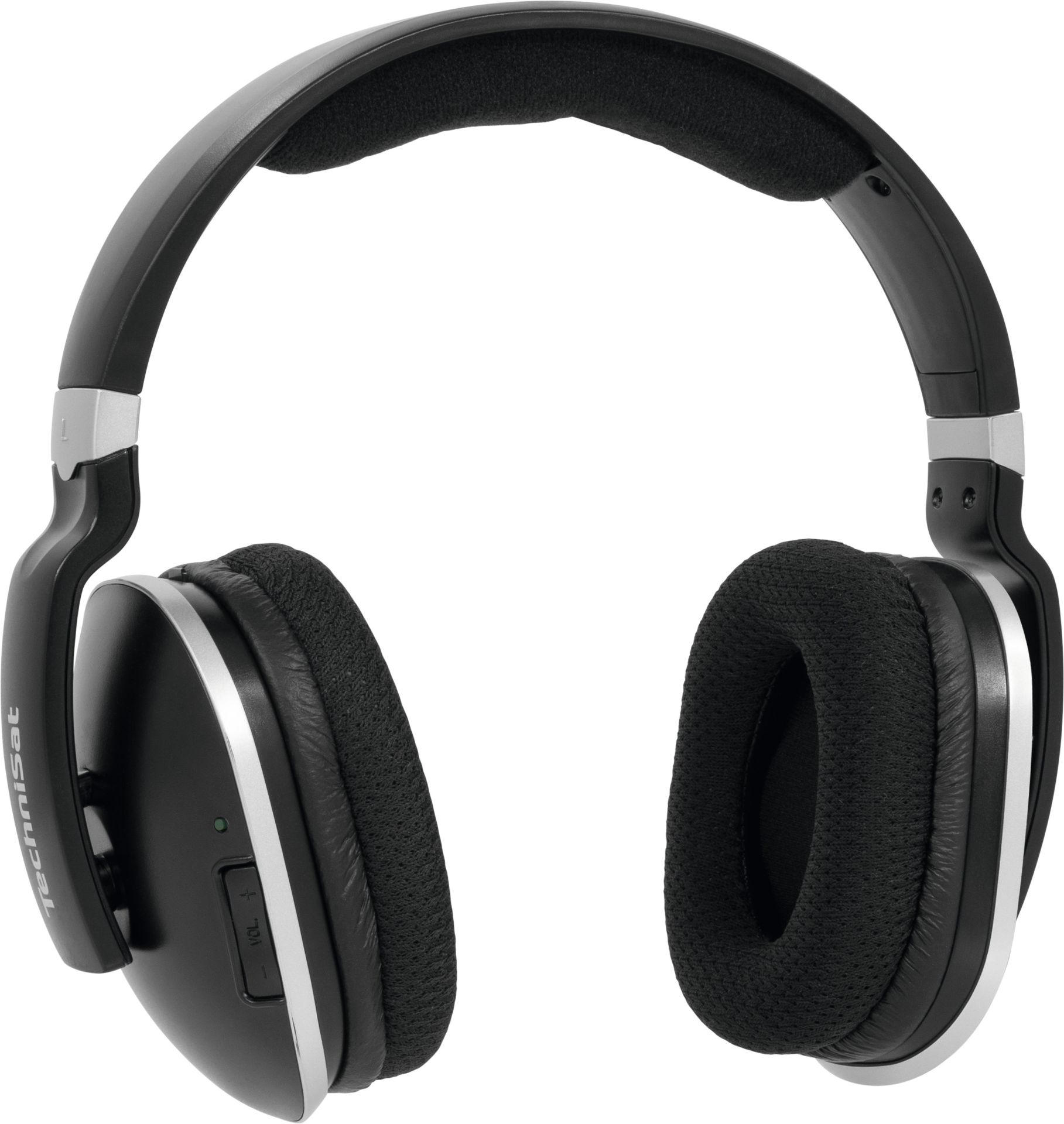 Czarne słuchawki TechniSat. Białe tło.