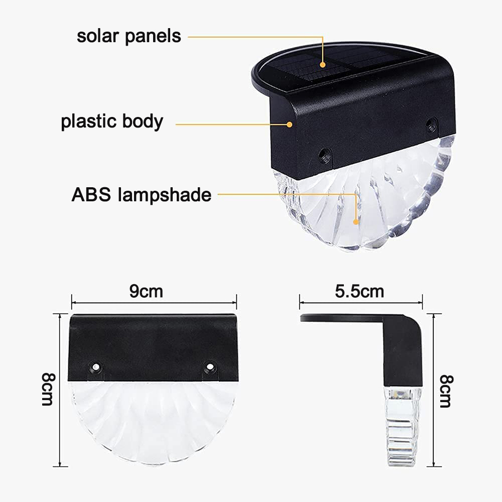 Solarbetriebene LED-Leuchten. Schwarzes Gehäuse, transparenter Lampenschirm.