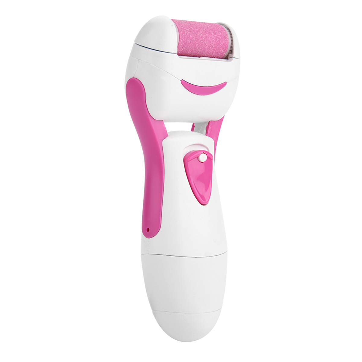 Weißes und rosa Fußpflegegerät mit rotierender rosa Rolle.