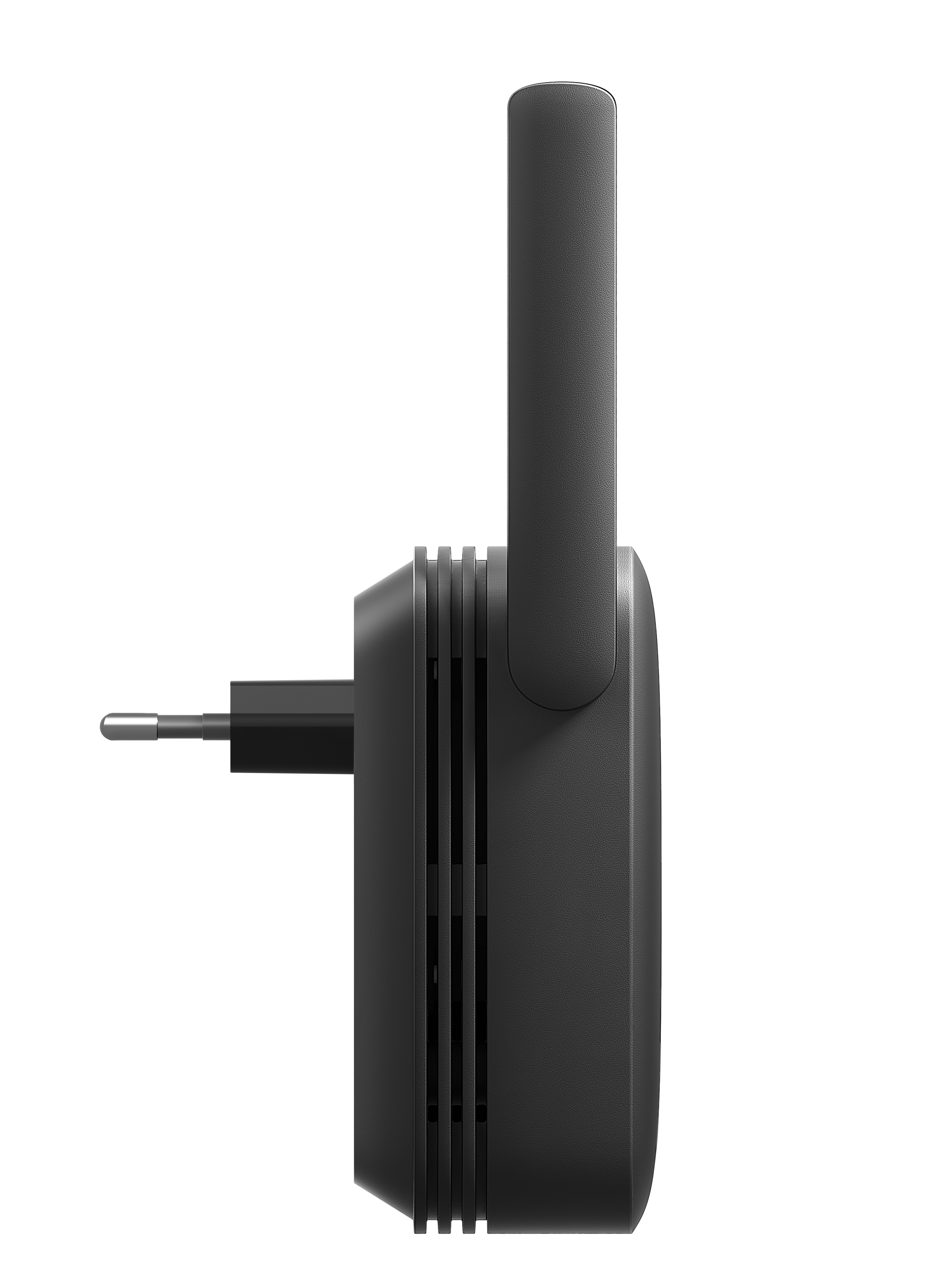 Adaptador de línea eléctrica negro con antena y enchufe.