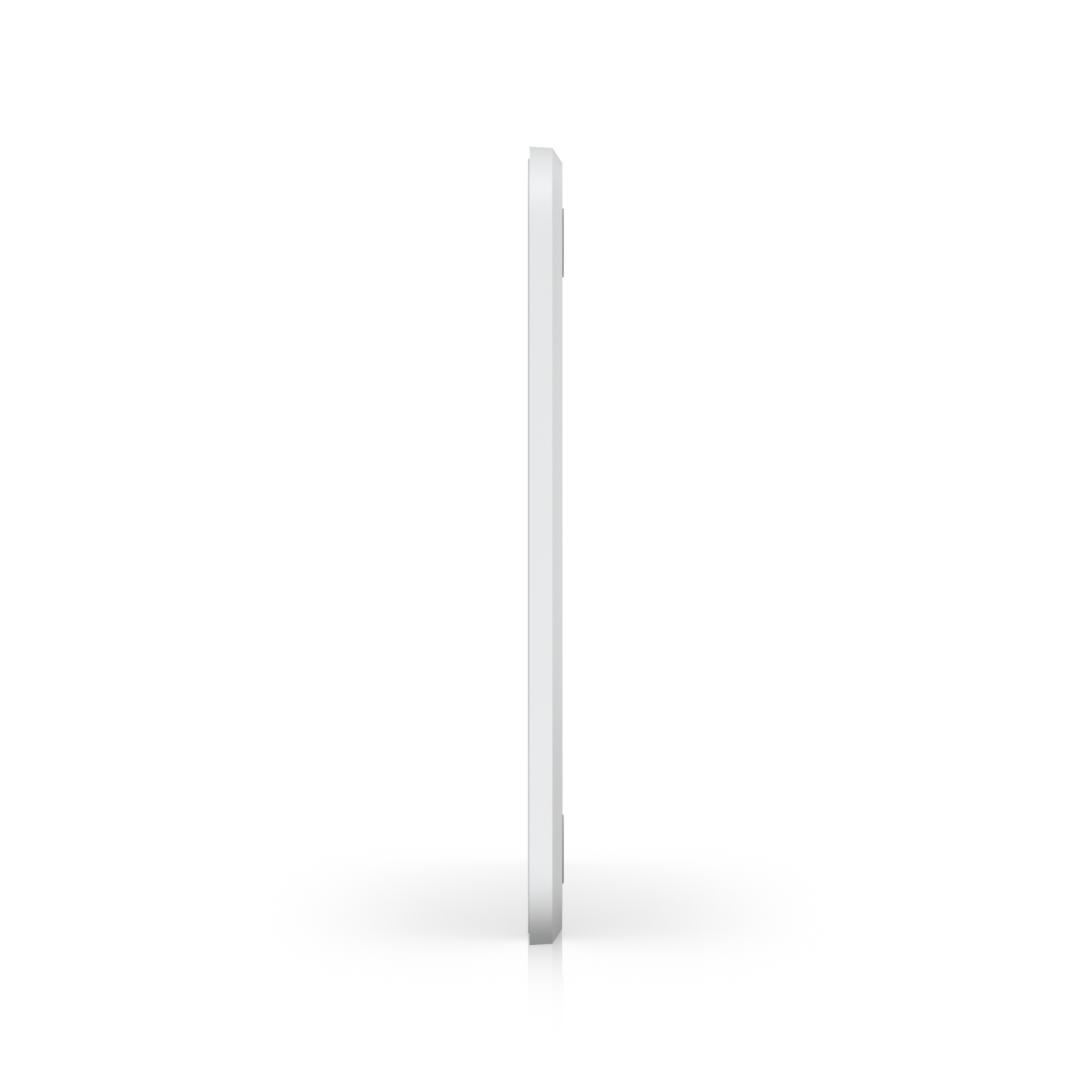 Tablet bianco, vista laterale, sfondo bianco semplice.